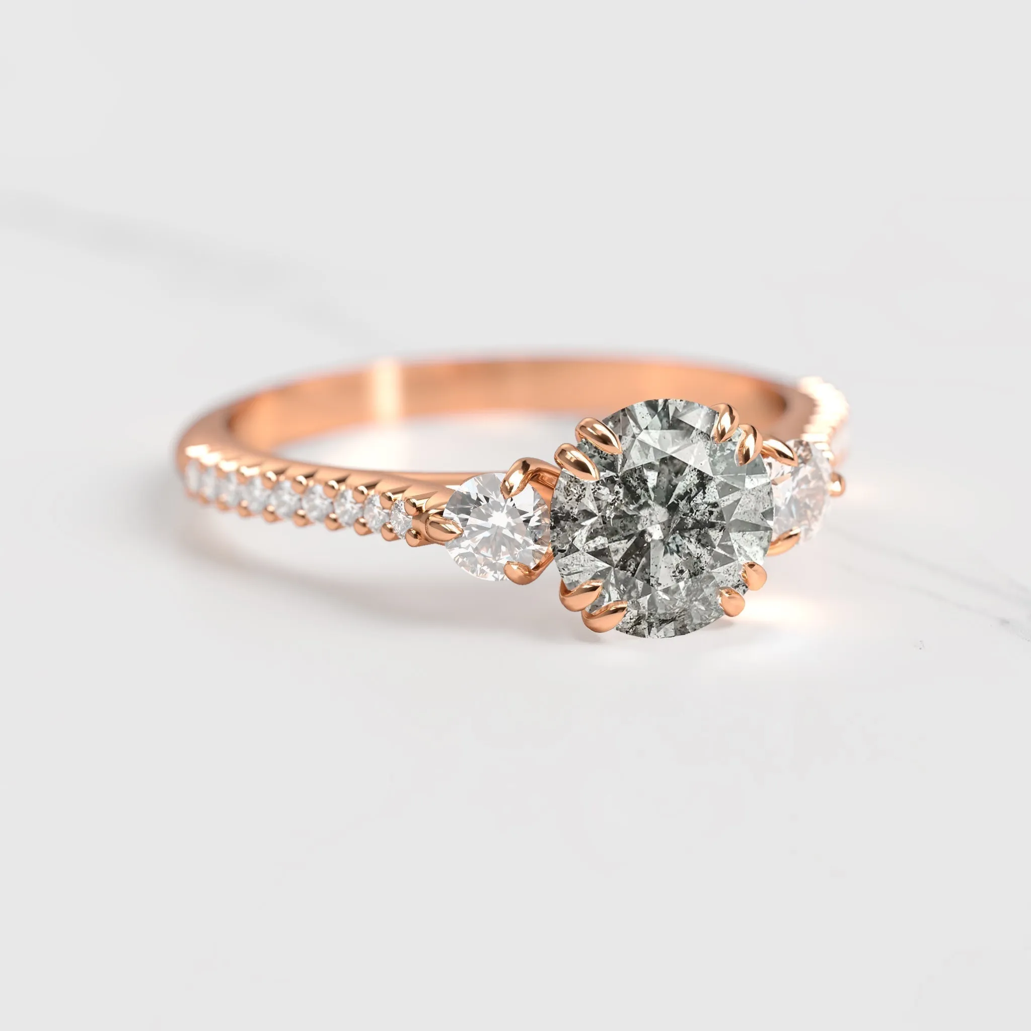 Round Half Pave Salt & Pepper Diamond Ring With Accent Diamonds