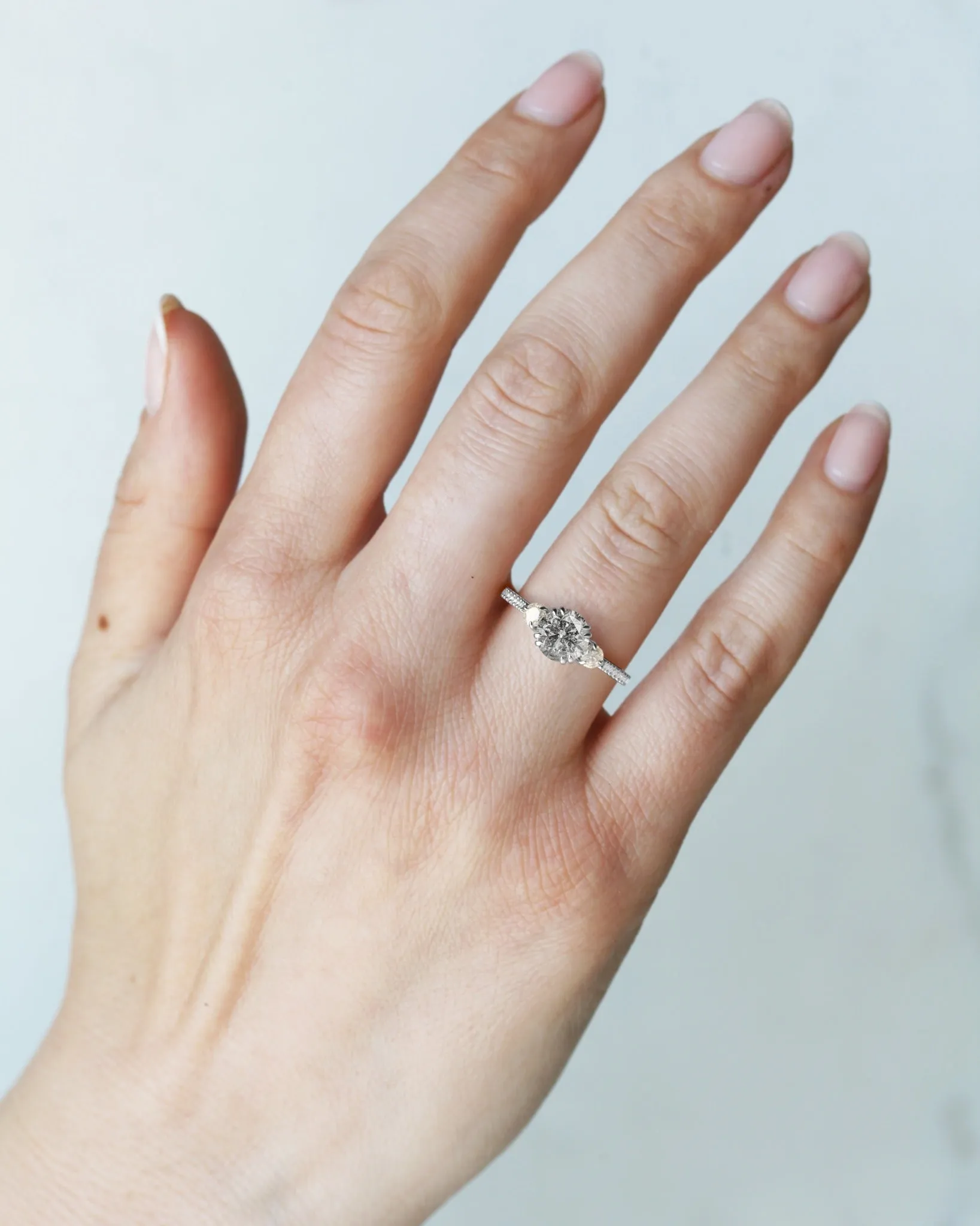 Round Half Pave Salt & Pepper Diamond Ring With Accent Diamonds