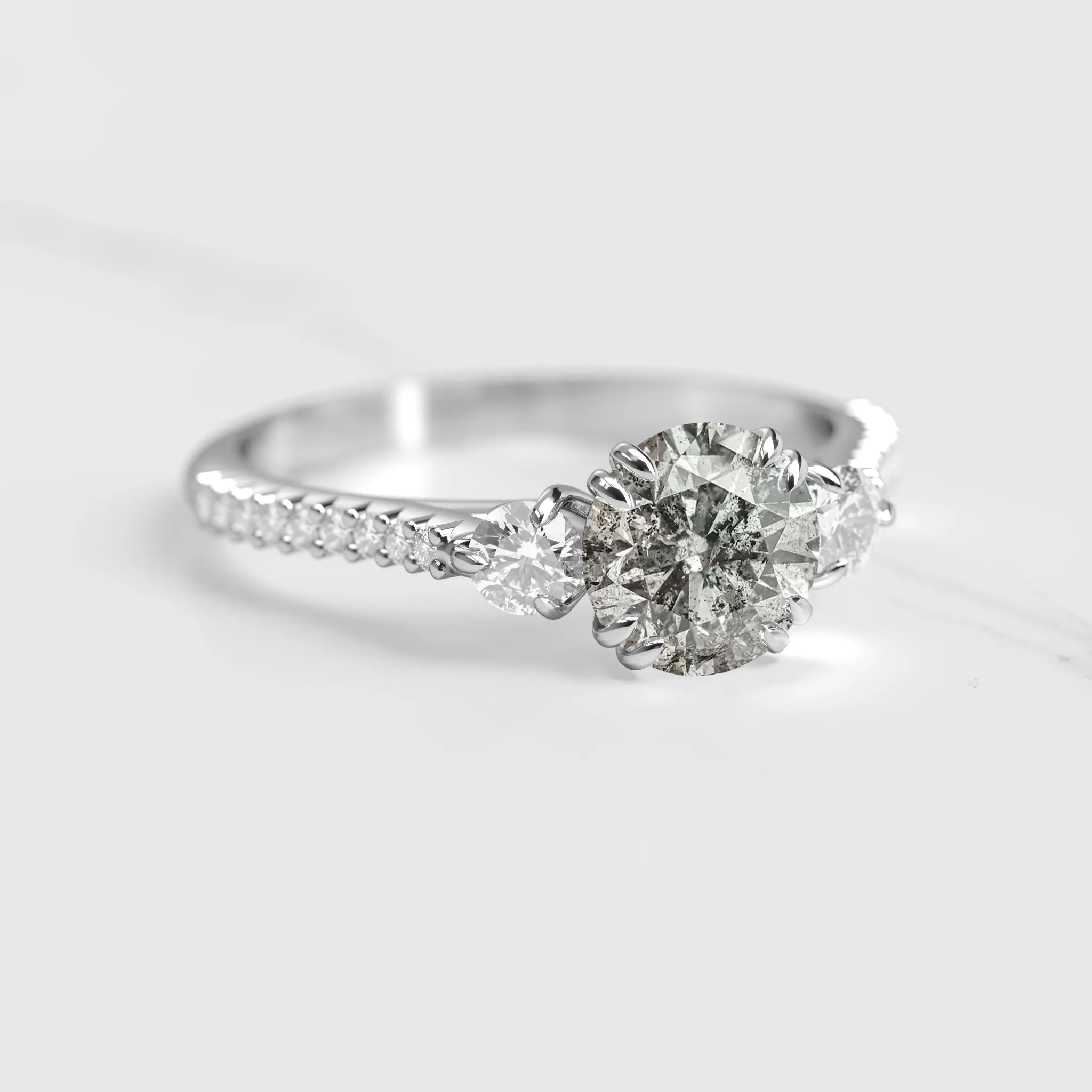 Round Half Pave Salt & Pepper Diamond Ring With Accent Diamonds