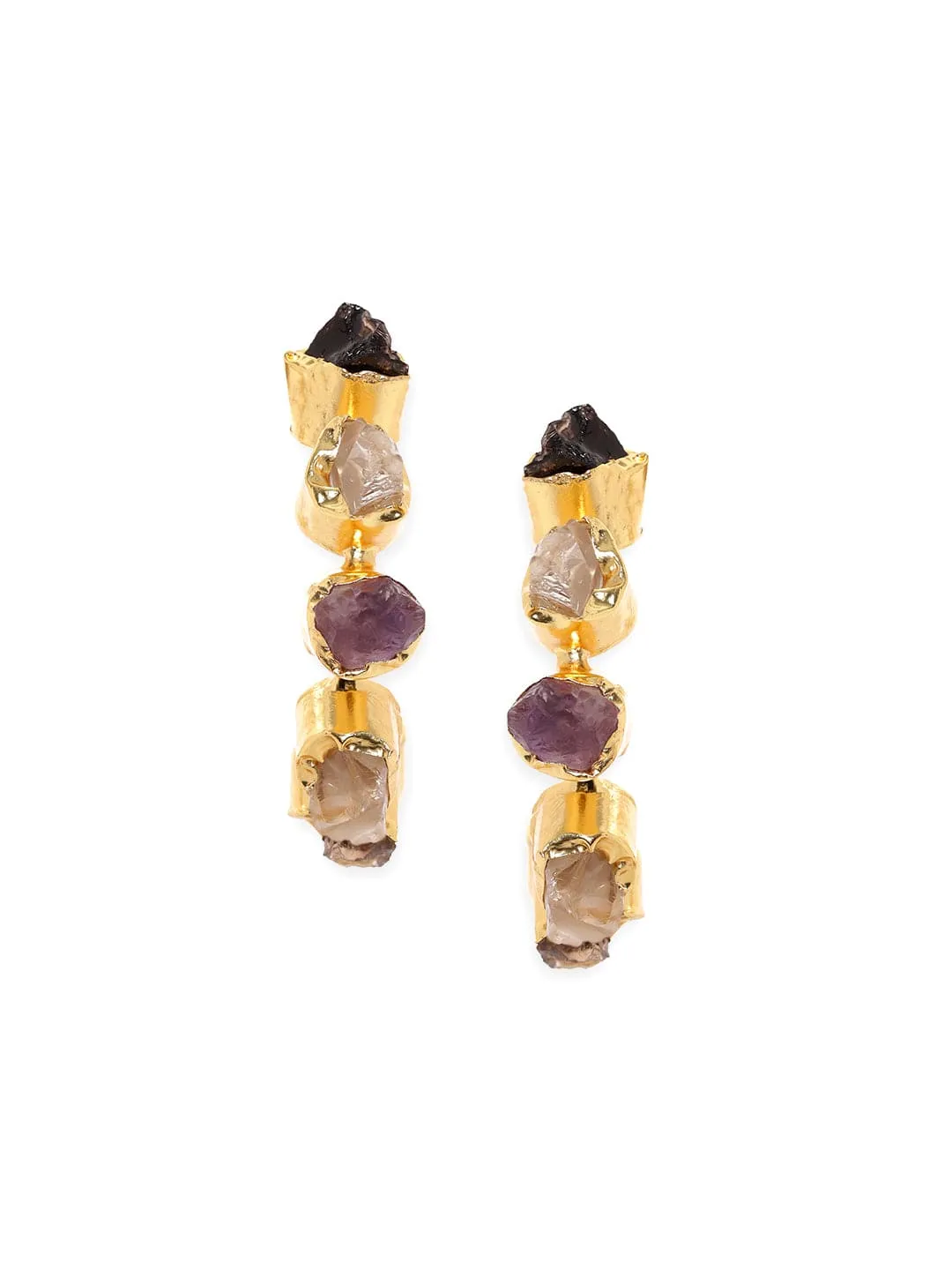 Rubans 18K Gold plated uncut semi precious gems studded handcrafted statement hoop earrings