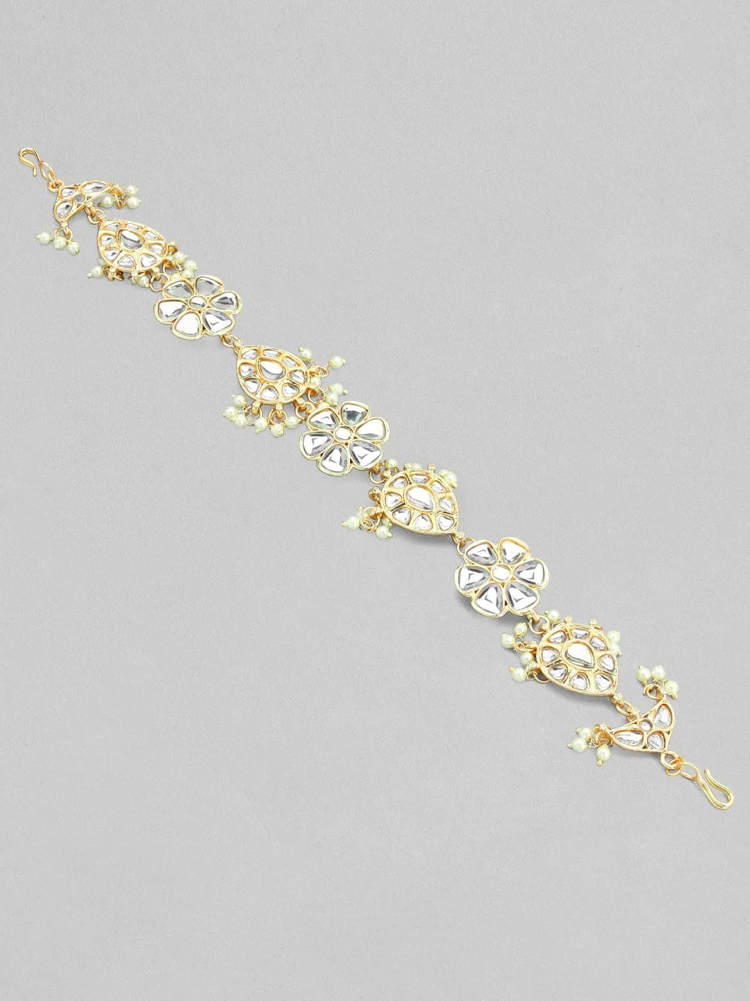 Rubans 22K Gold-Plated White Kundan Studded Pearl Beaded Head Chain