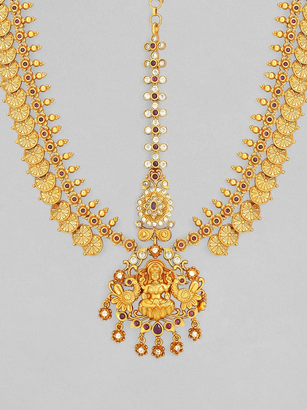 Rubans 24k Gold-Plated AD Studded Temple Maangtikka Damini