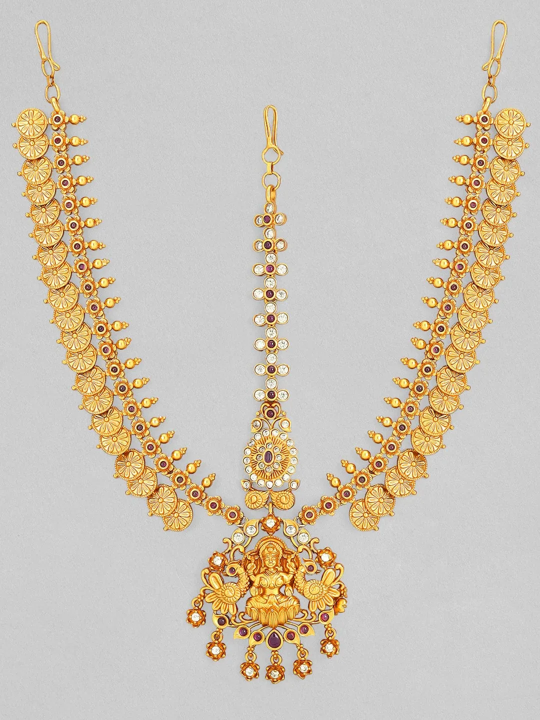 Rubans 24k Gold-Plated AD Studded Temple Maangtikka Damini