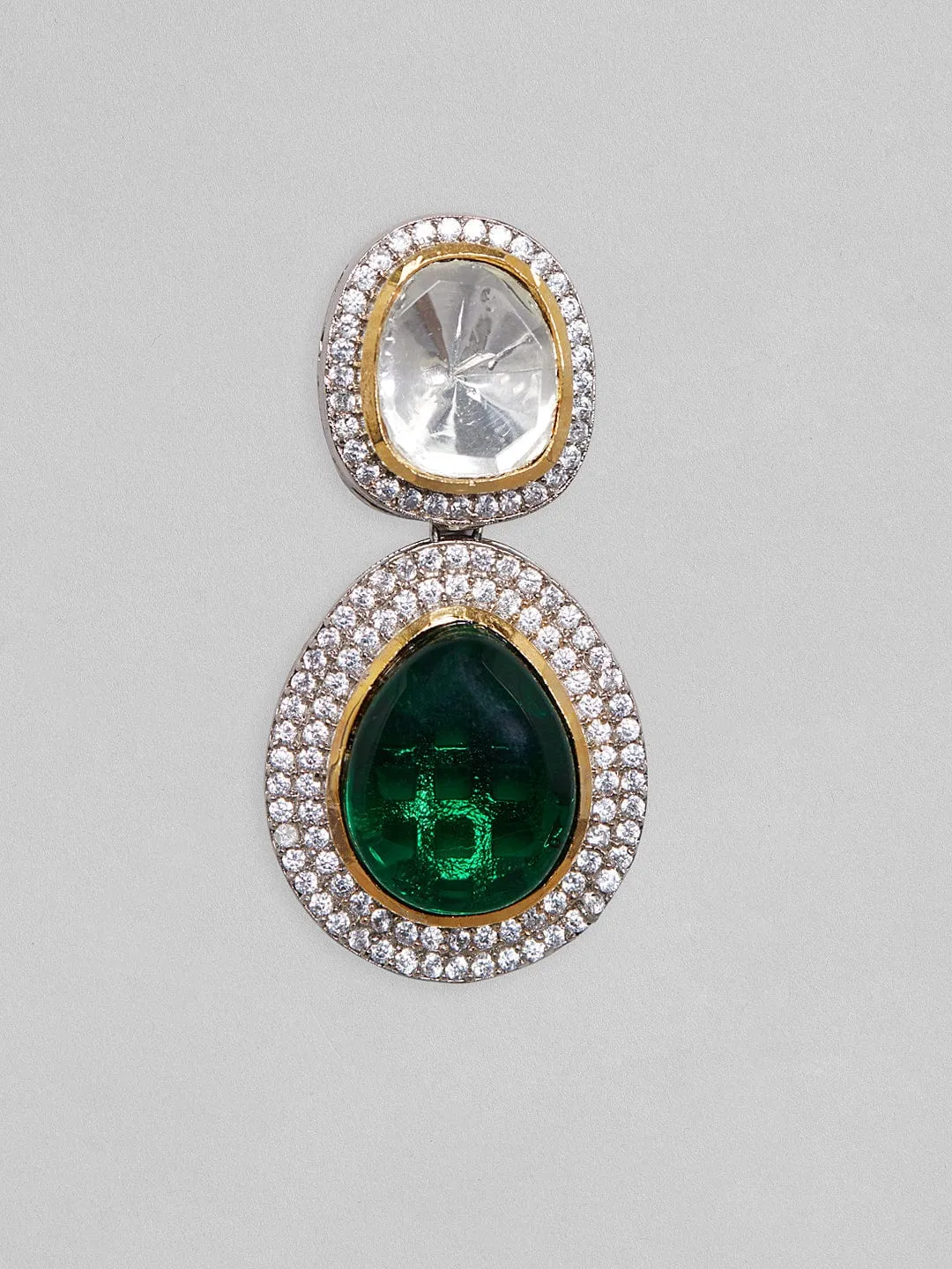 Rubans Dual Tone Polki Drop Earrings With Kundan And American Diamonds