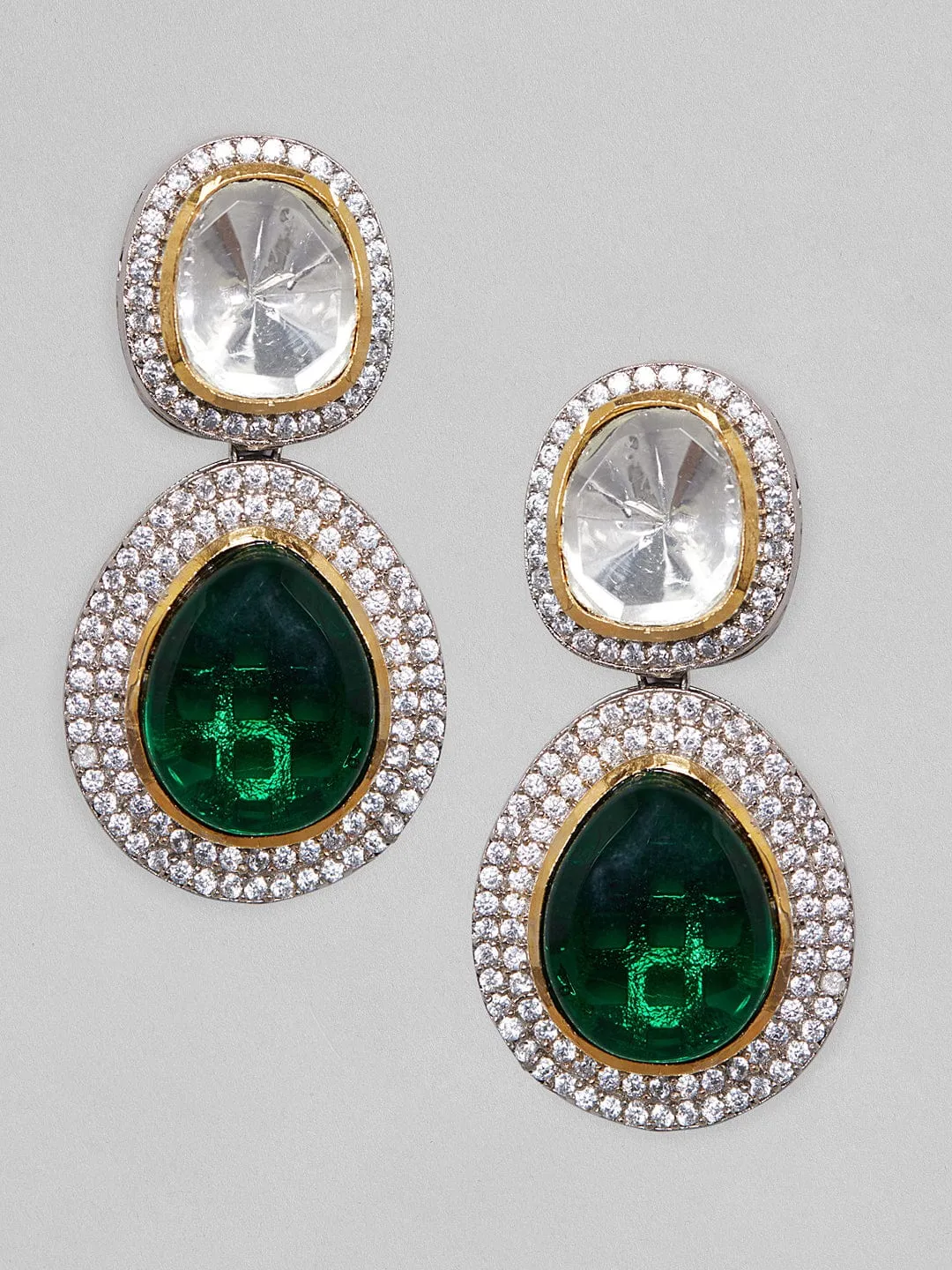 Rubans Dual Tone Polki Drop Earrings With Kundan And American Diamonds