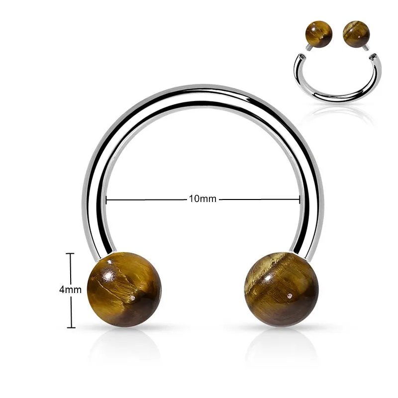 Semi Precious Stone Internally Threaded Horseshoes - Tiger Eye