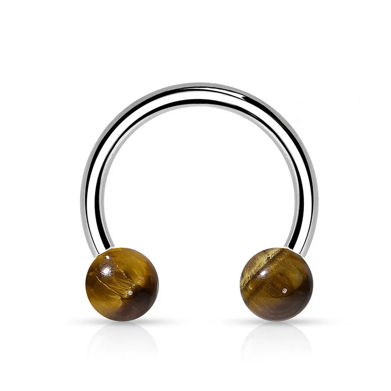 Semi Precious Stone Internally Threaded Horseshoes - Tiger Eye