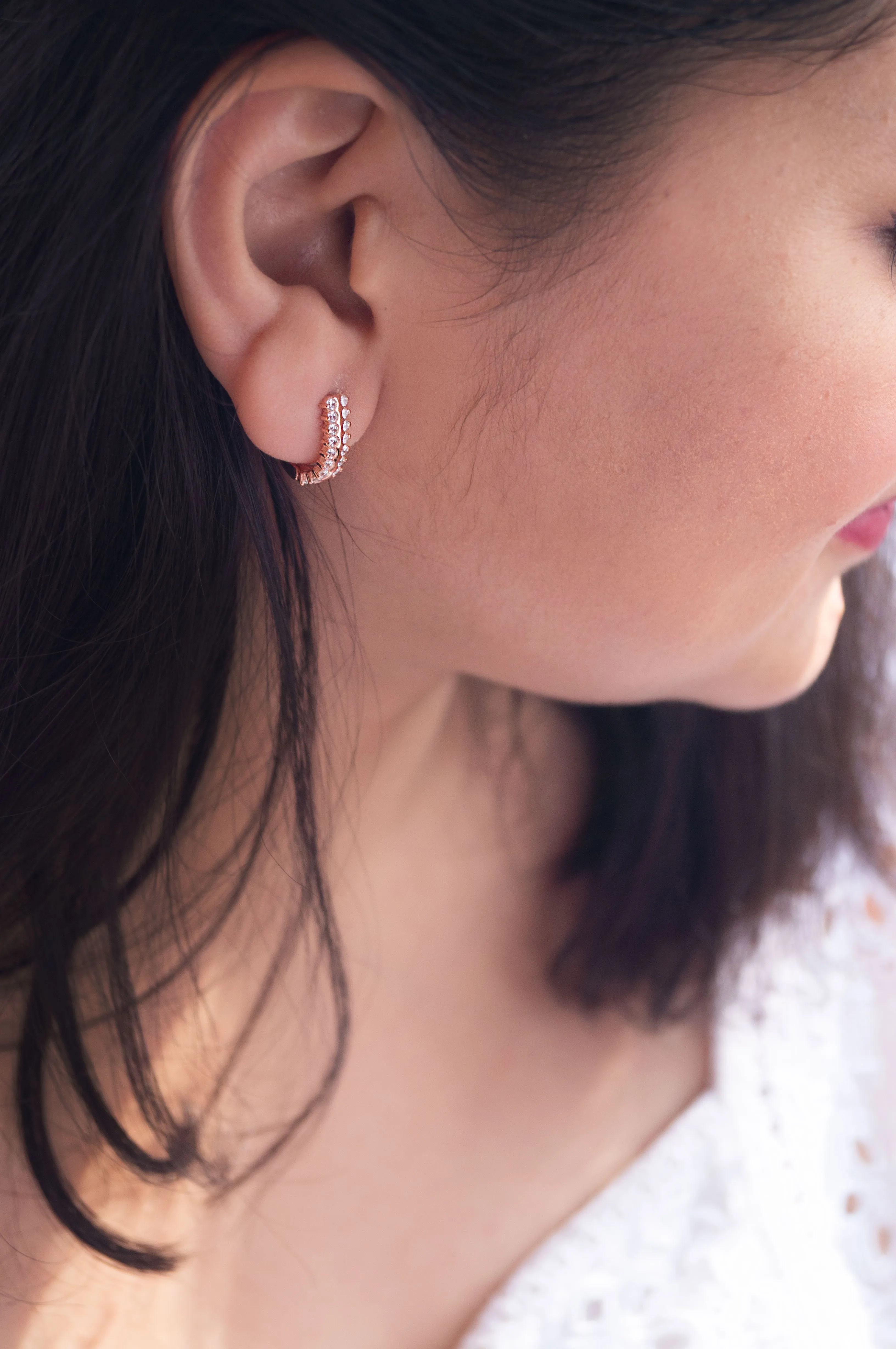 Shimmering Edges Rose Gold Plated Sterling Silver Hoop Earrings