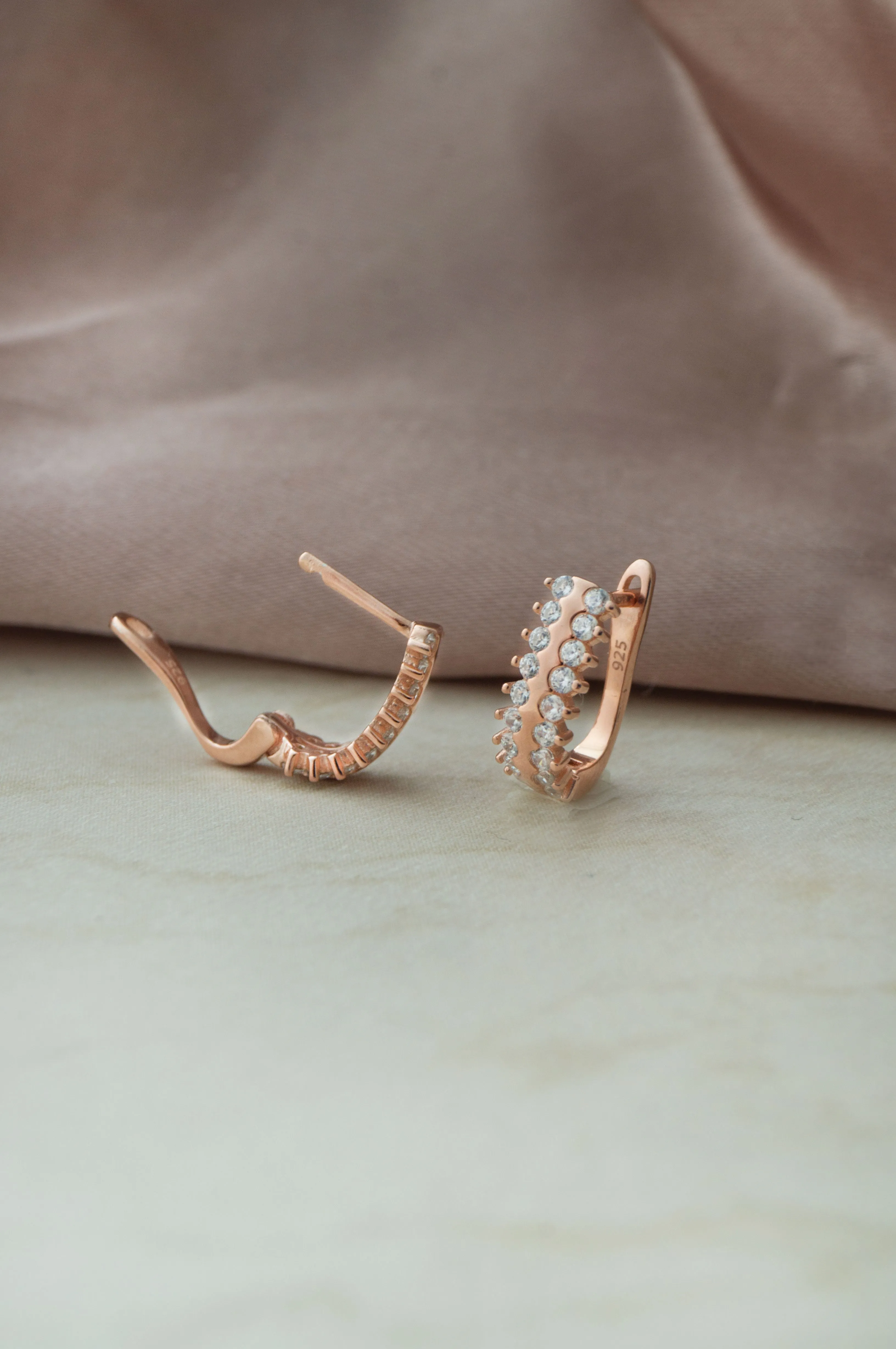 Shimmering Edges Rose Gold Plated Sterling Silver Hoop Earrings