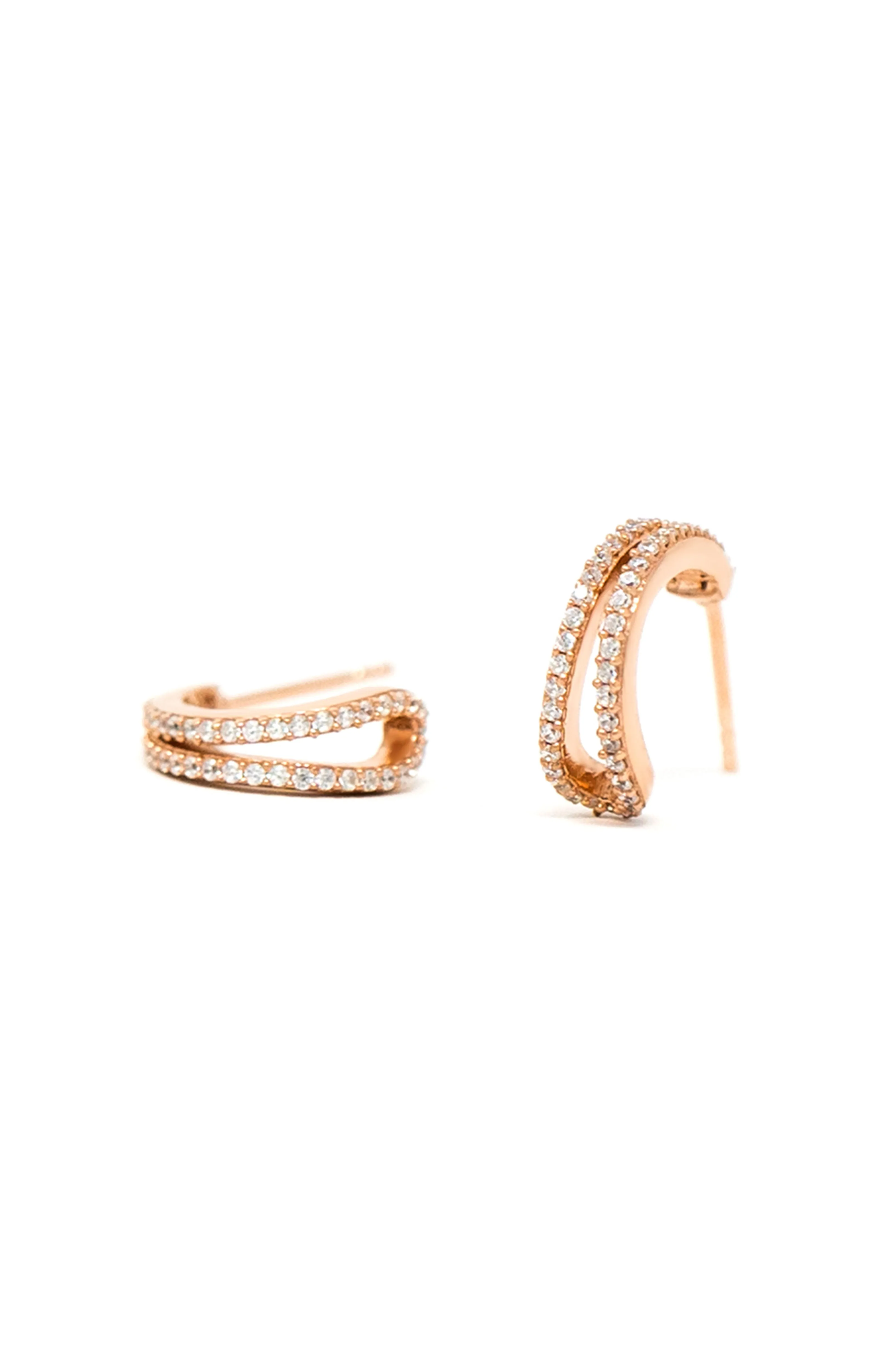 Shining Dual Glam Gold Plated Sterling Silver French Hoop Earrings