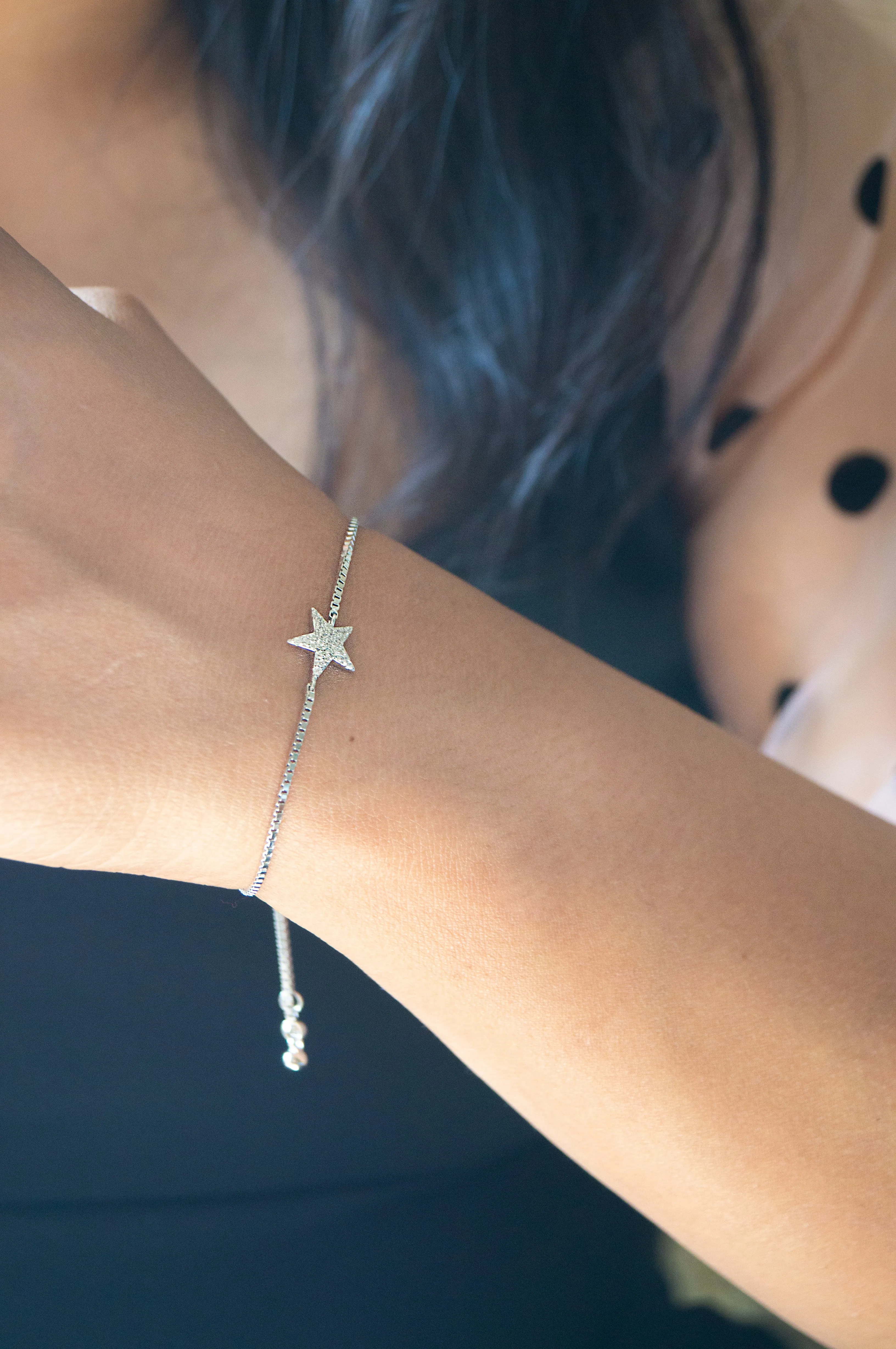 Shinning Star Sterling Silver Pull Chain Bracelet