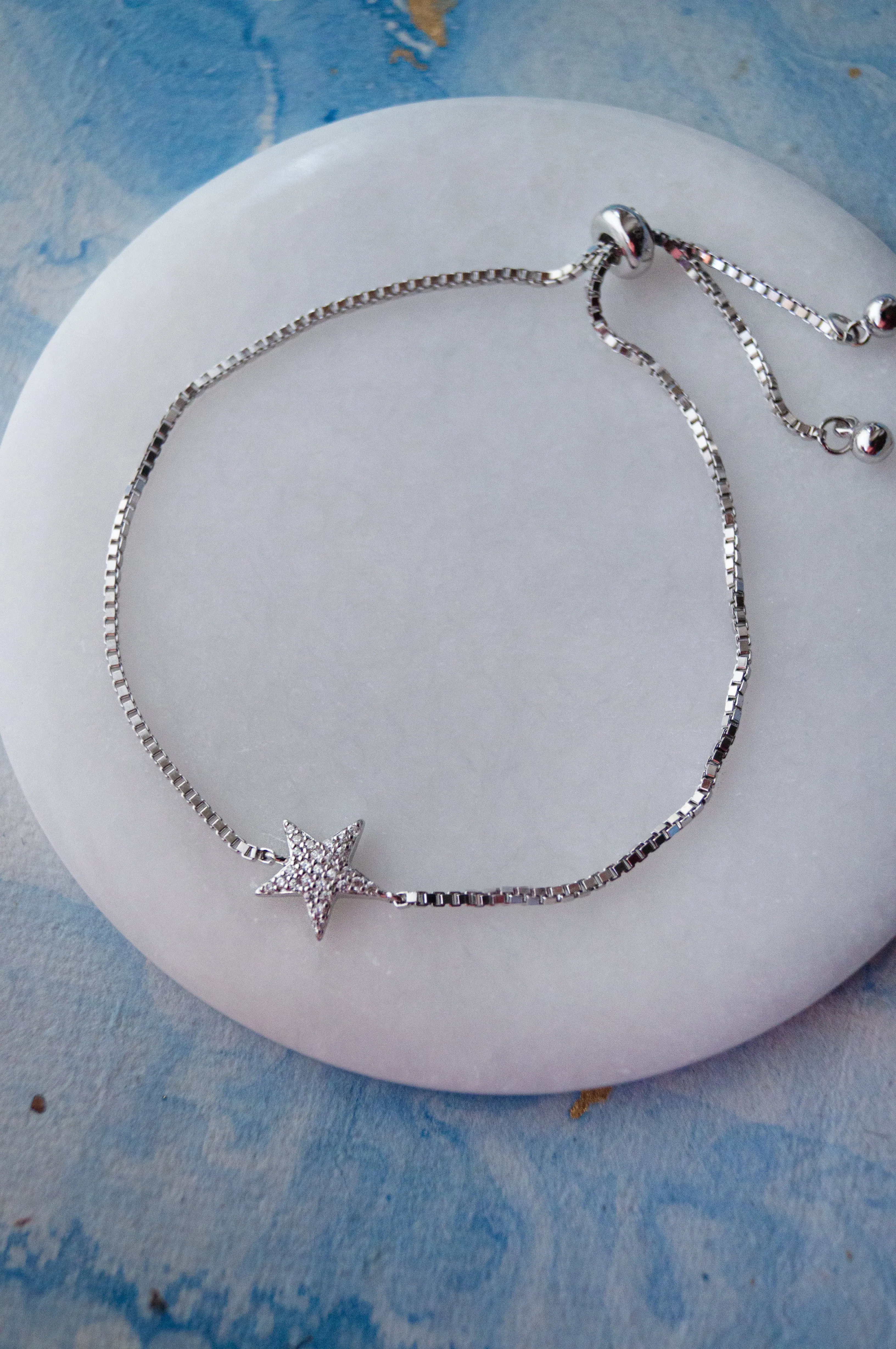 Shinning Star Sterling Silver Pull Chain Bracelet