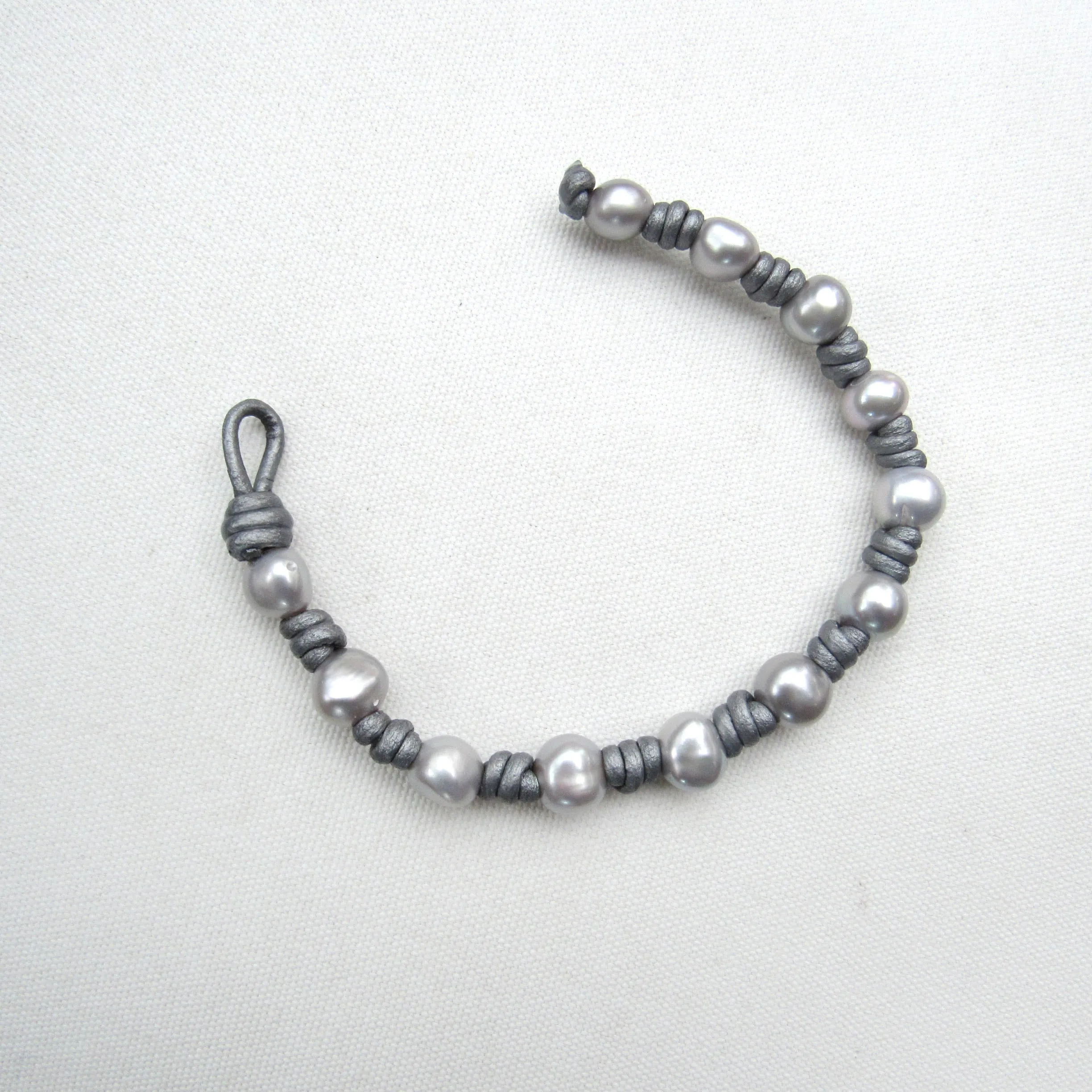 Silver Freshwater pearls on Hand Knotted Leather