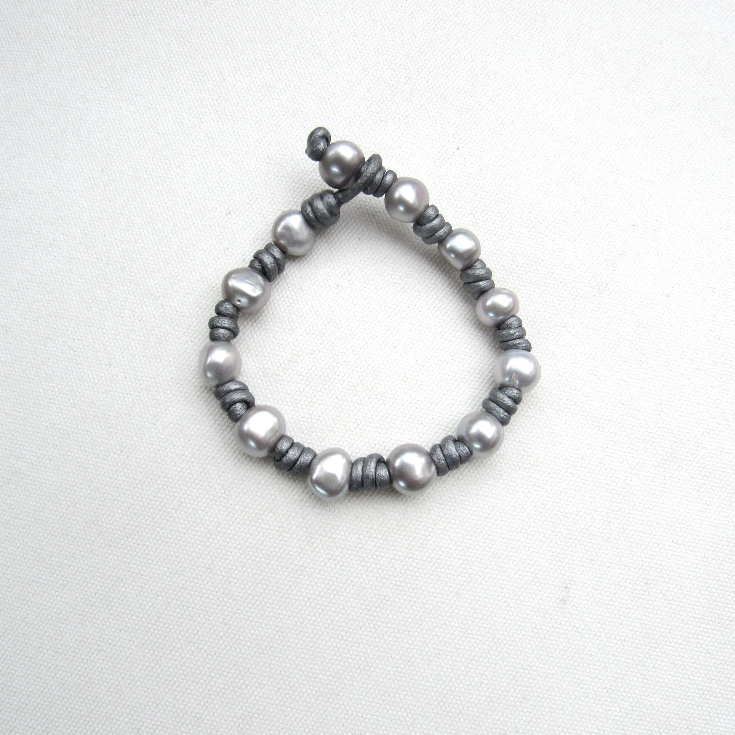 Silver Freshwater pearls on Hand Knotted Leather