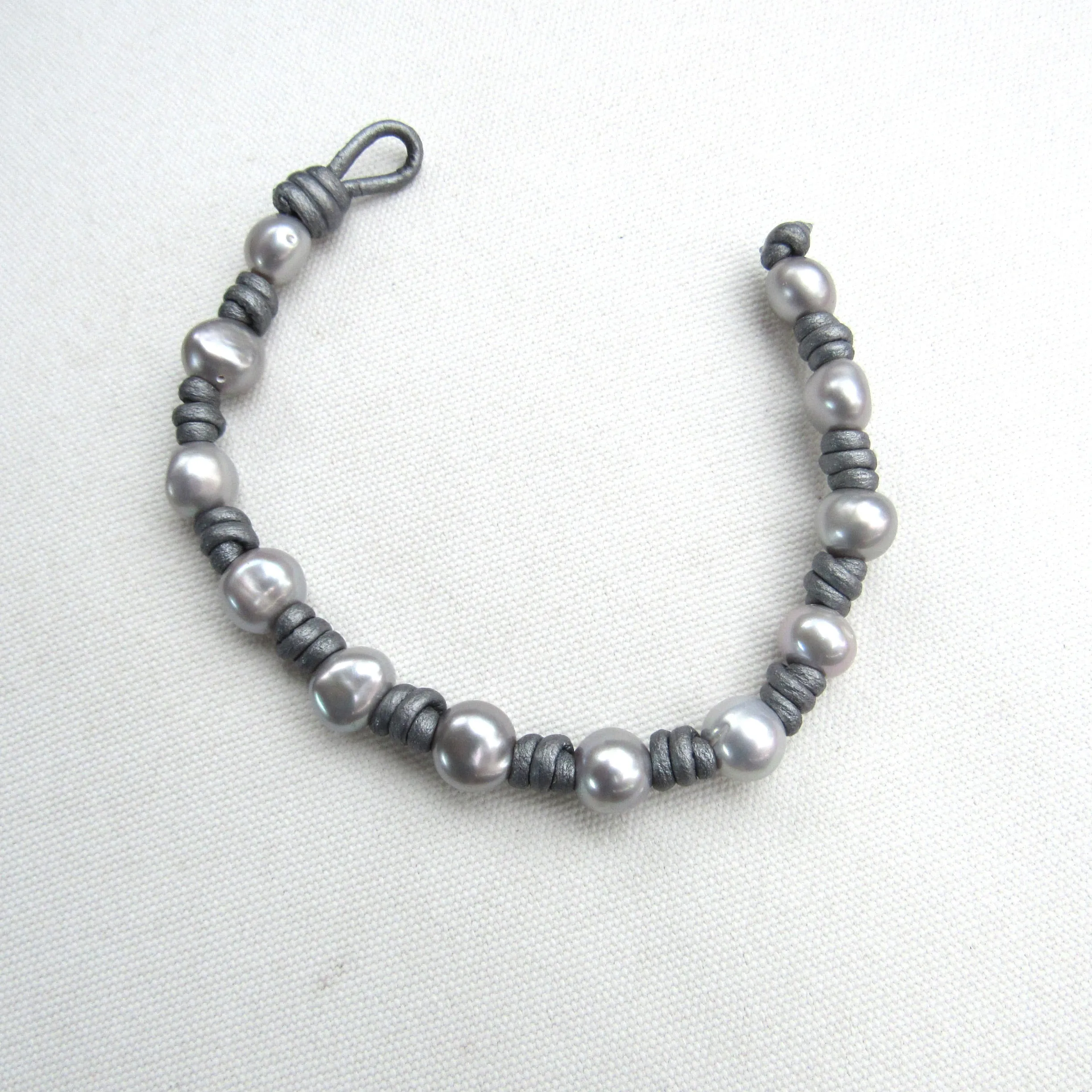 Silver Freshwater pearls on Hand Knotted Leather