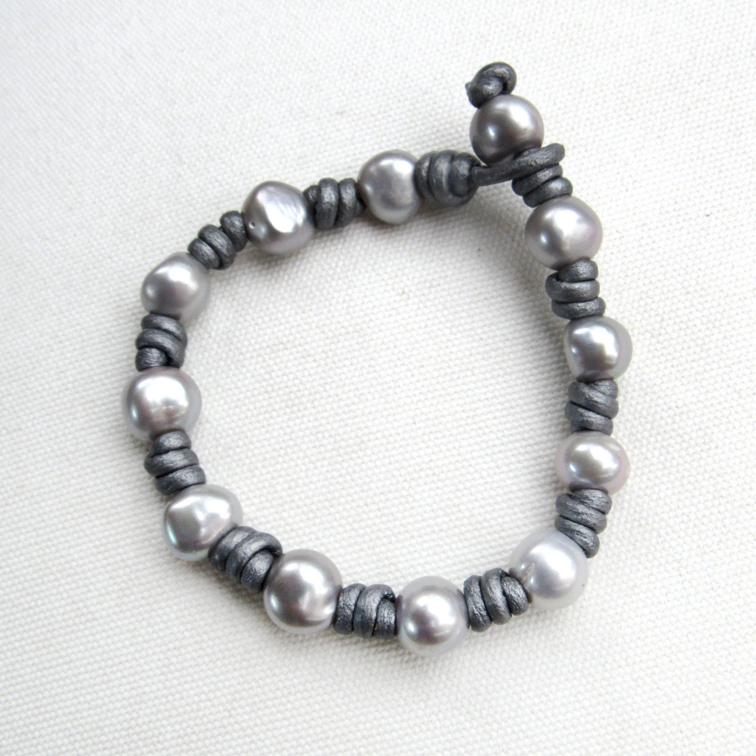 Silver Freshwater pearls on Hand Knotted Leather