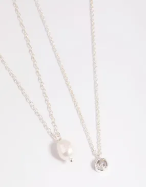 Silver Plated Freshwater Pearl & Cubic Zirconia 'Mini Me' Necklace Set