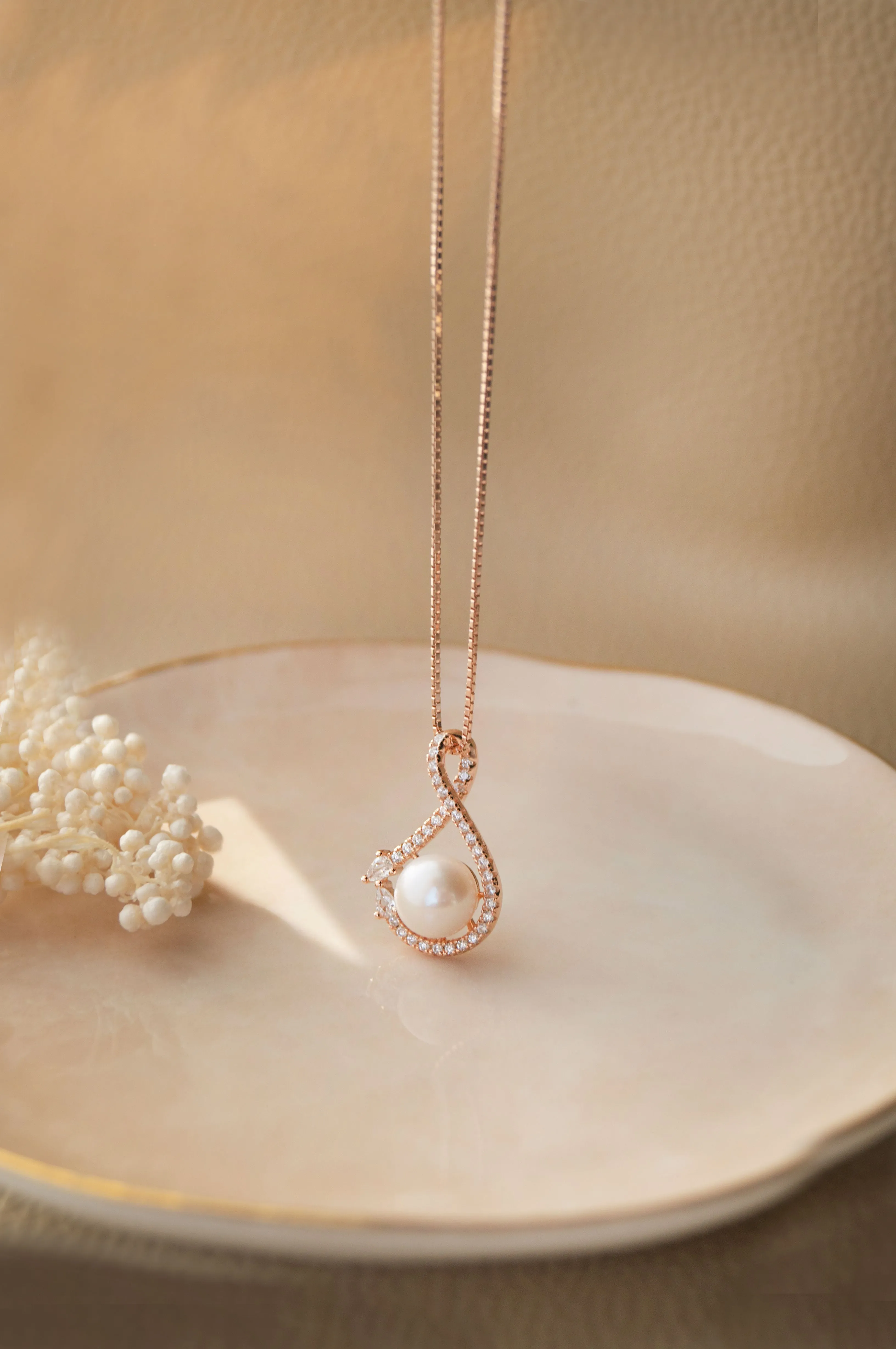 Simply Knotted Pearl Rose Gold Plated Sterling Silver Pendant