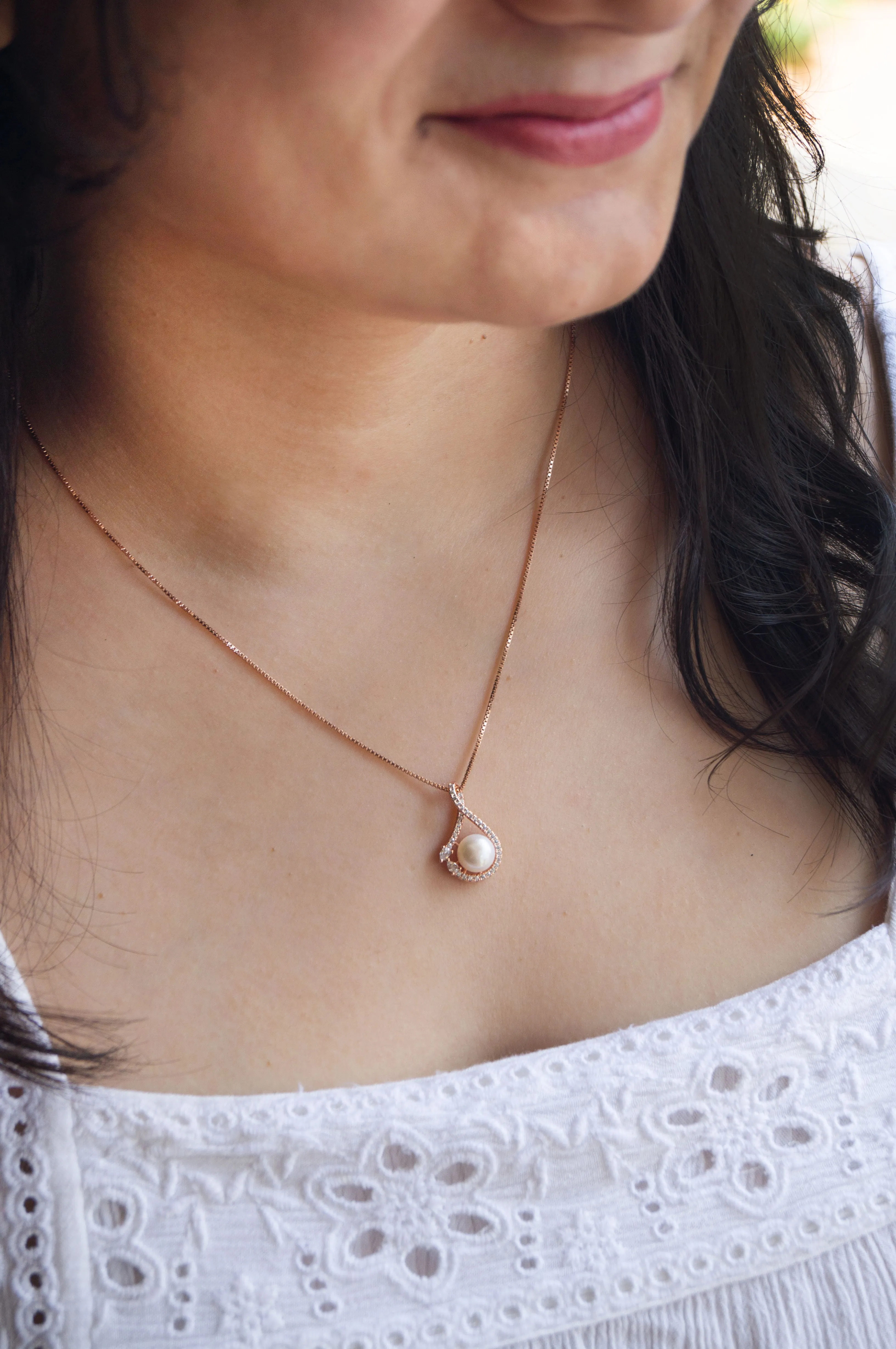 Simply Knotted Pearl Rose Gold Plated Sterling Silver Pendant