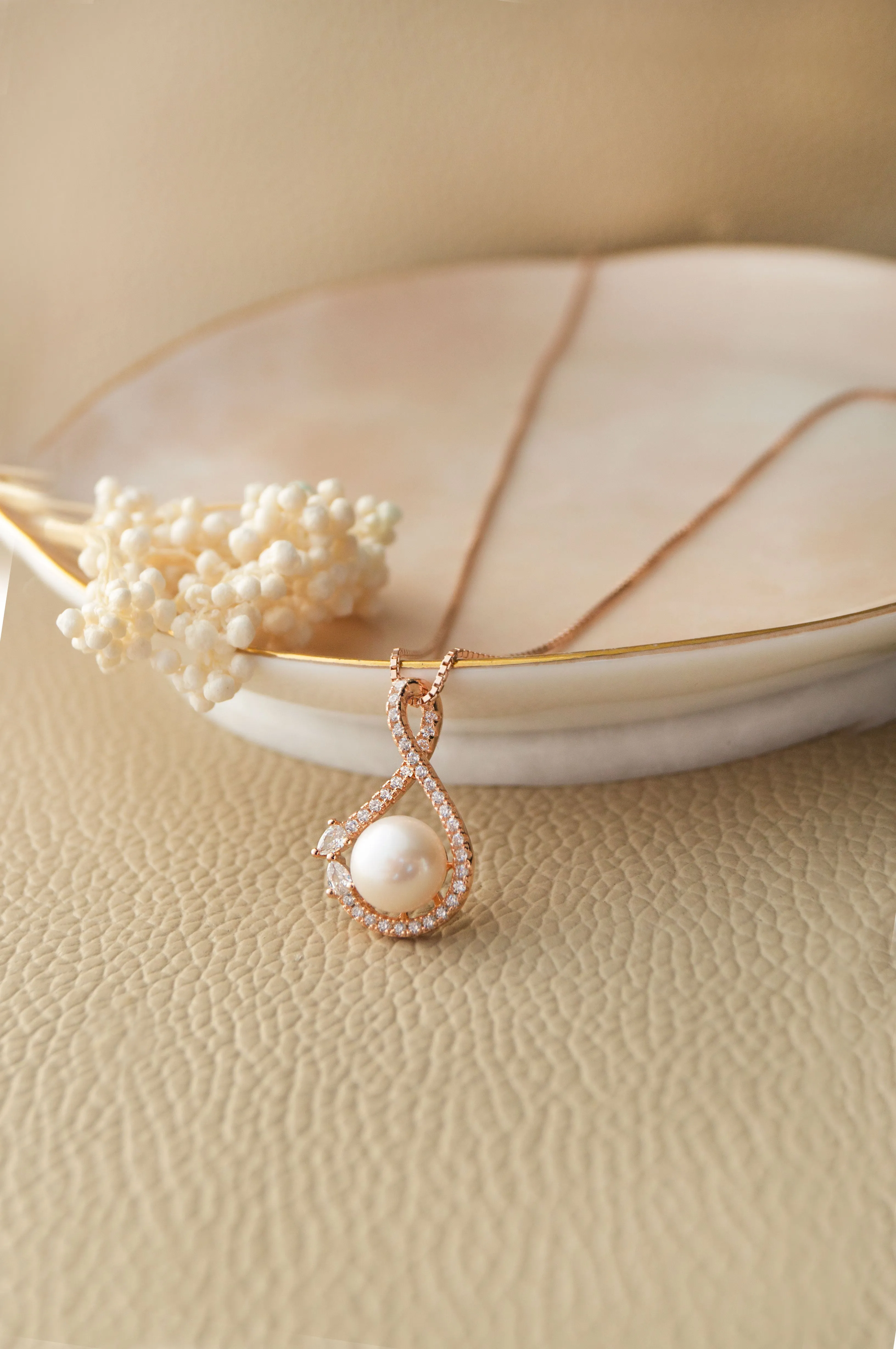 Simply Knotted Pearl Rose Gold Plated Sterling Silver Pendant