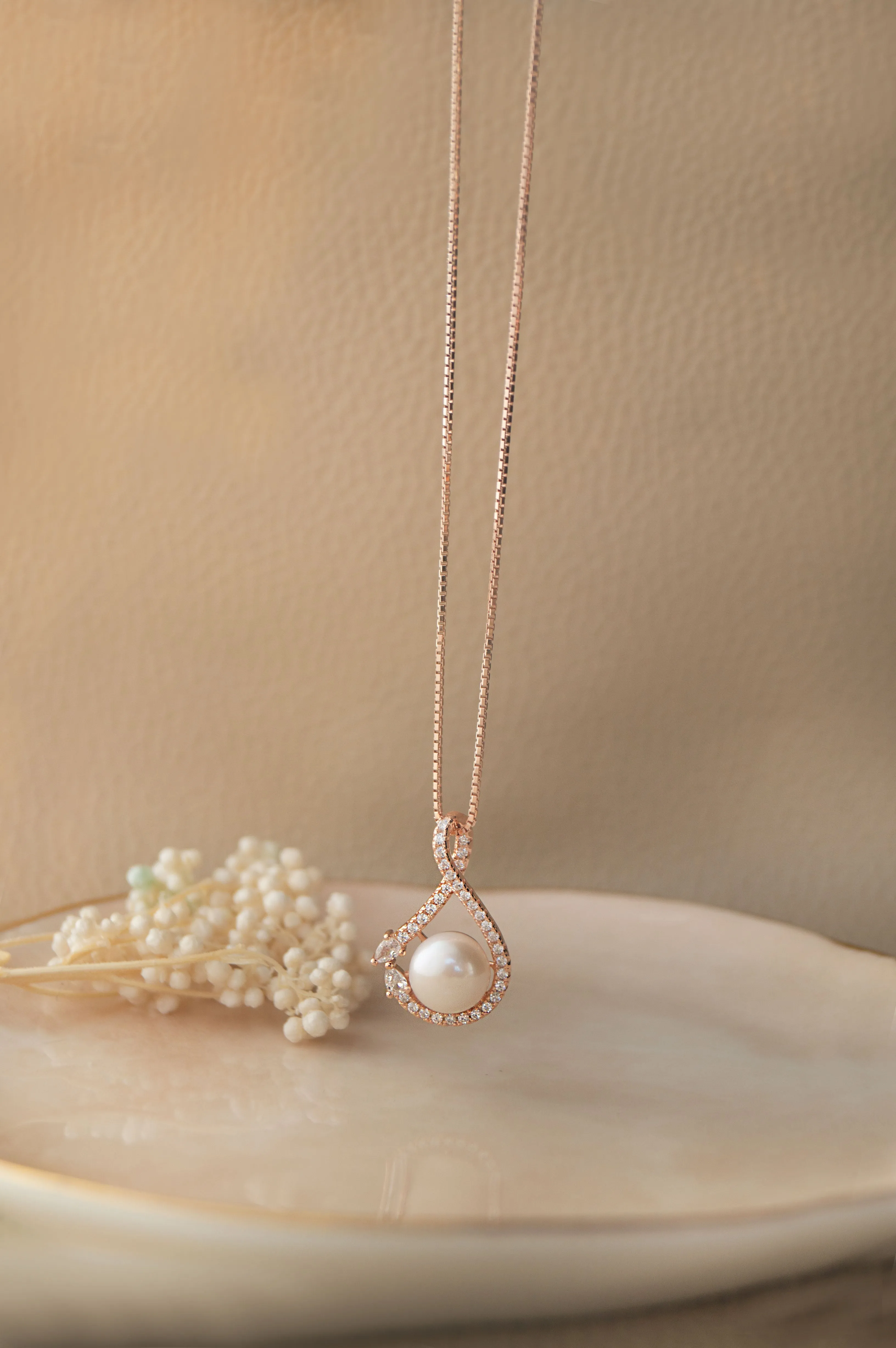 Simply Knotted Pearl Rose Gold Plated Sterling Silver Pendant