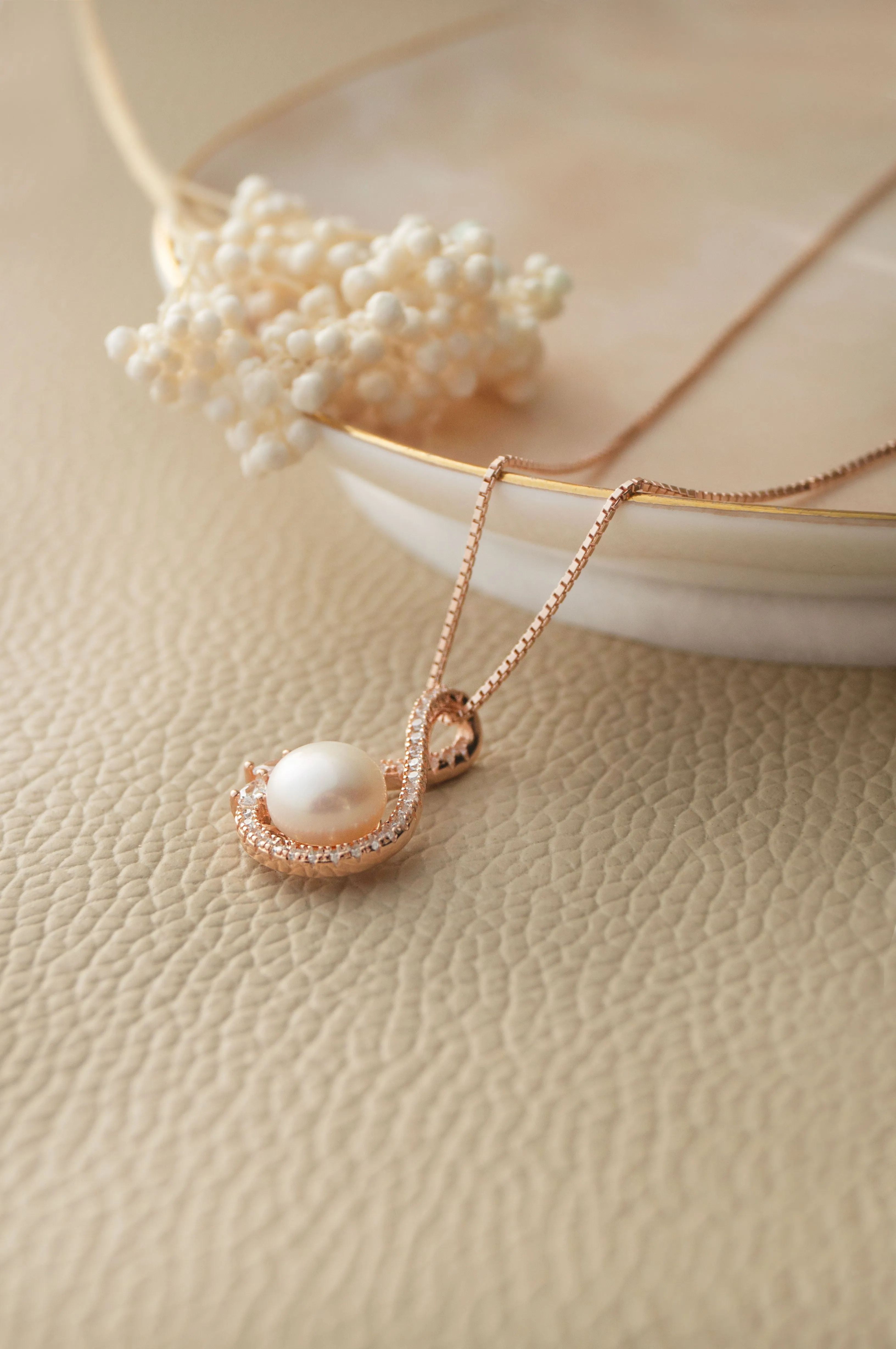 Simply Knotted Pearl Rose Gold Plated Sterling Silver Pendant