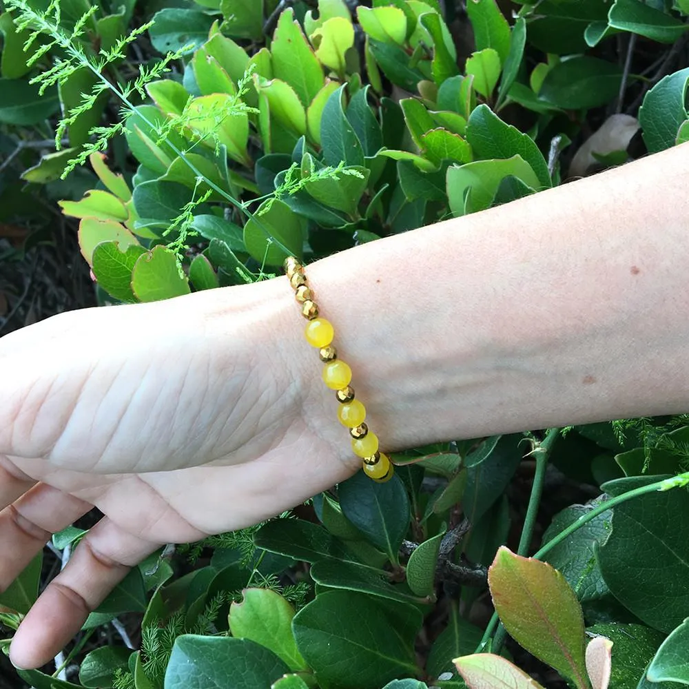 Solar Plexus Chakra, Hematite and Yellow Jade Chakra Bracelet