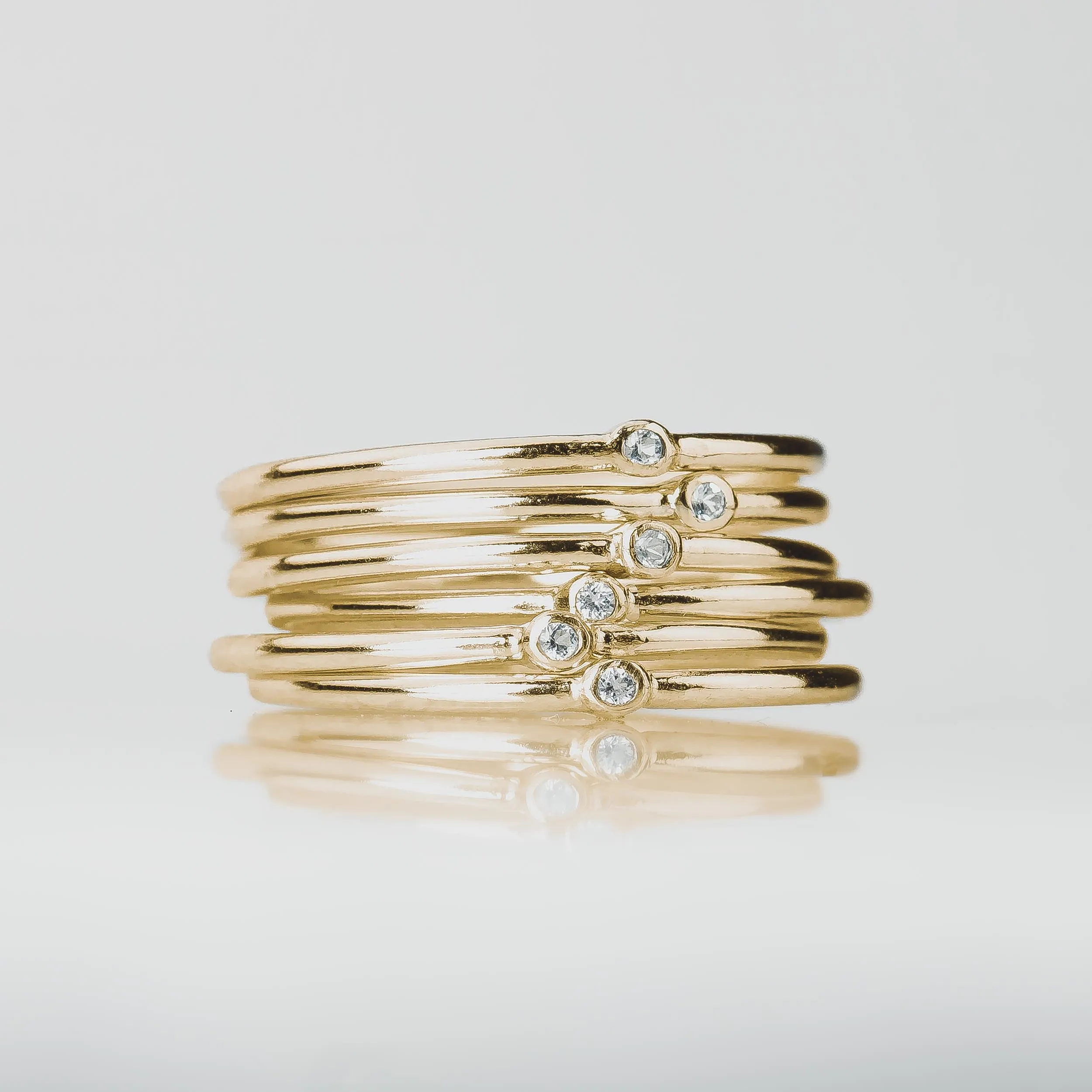 Solid 14K Gold Diamond Stacking Rings