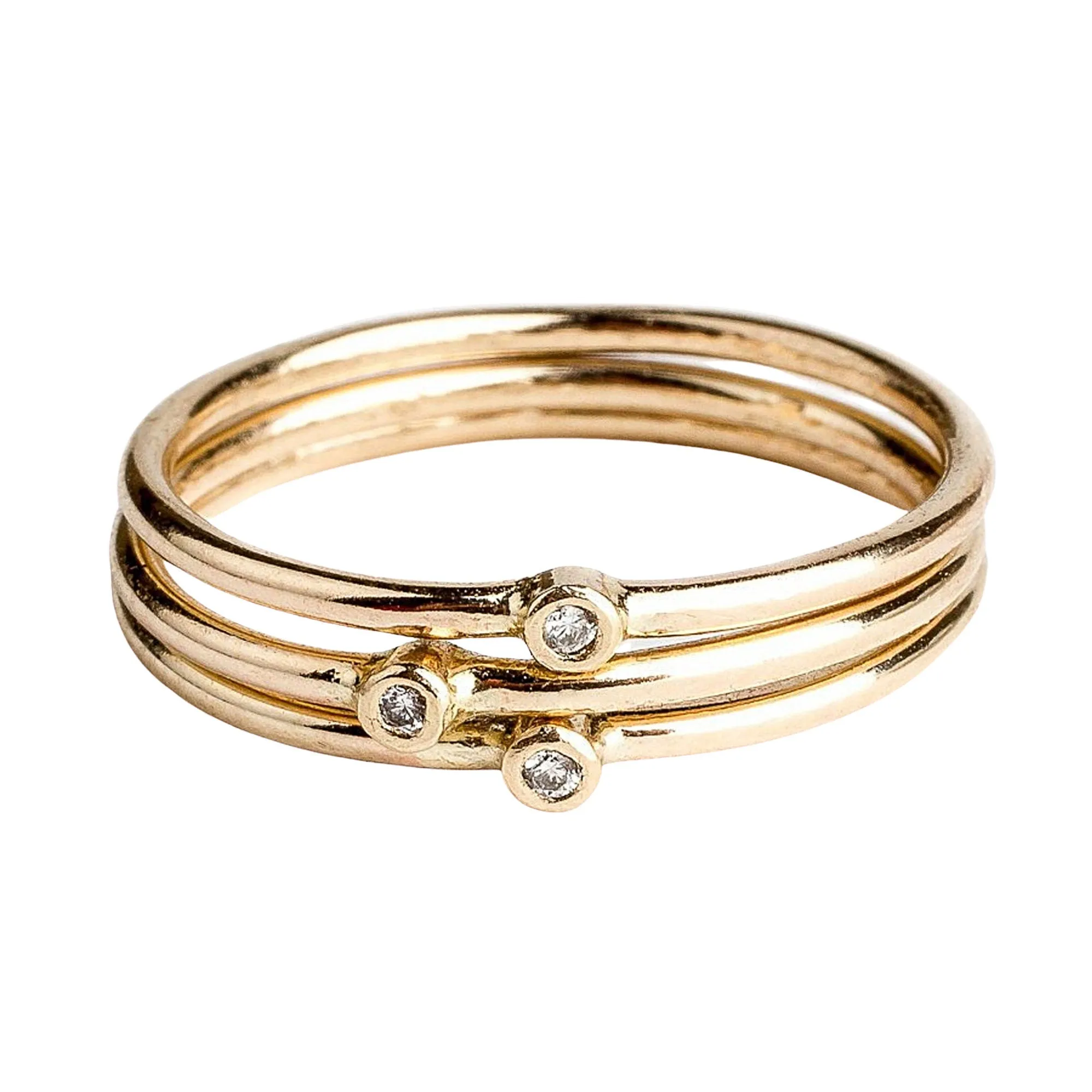 Solid 14K Gold Diamond Stacking Rings