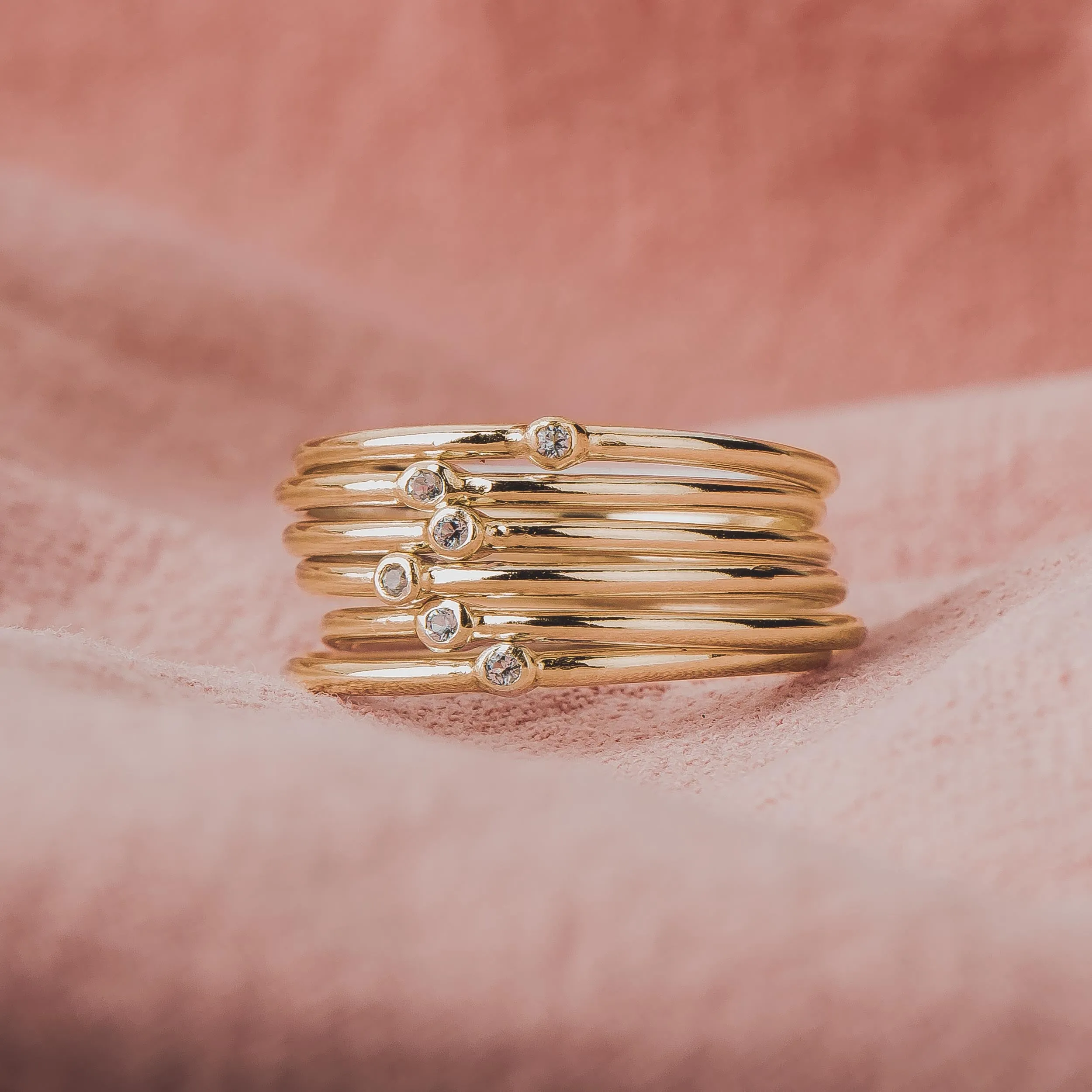 Solid 14K Gold Diamond Stacking Rings