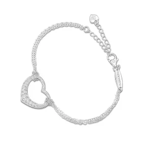 Sparkling CZ Open Heart Bracelet Silver Adjustable Bracelet