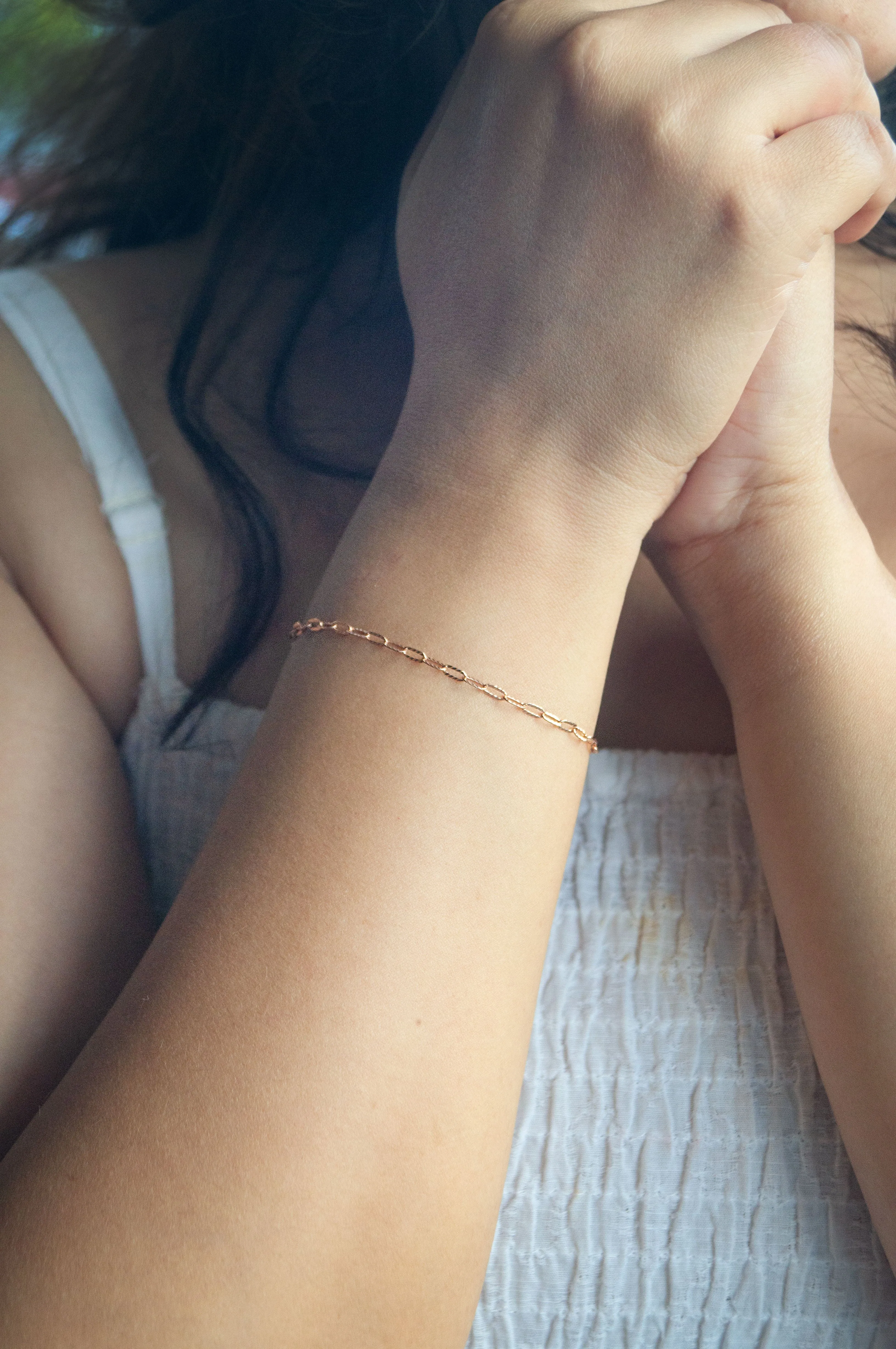 Sparkling Paper Clip Rose Gold Plated Sterling Silver Chain Bracelet