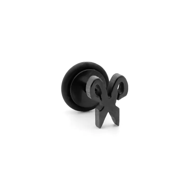 Stainless Steel Scissor Fake Plug Earring - Black