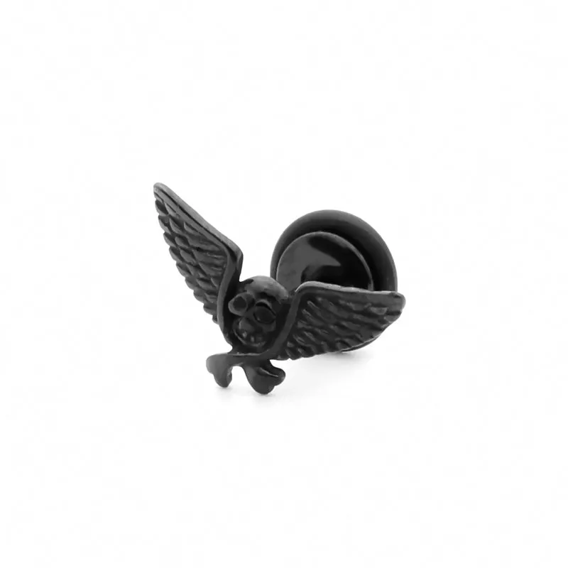 Stainless Steel Skull with Wings Fake Plug Earring - Black