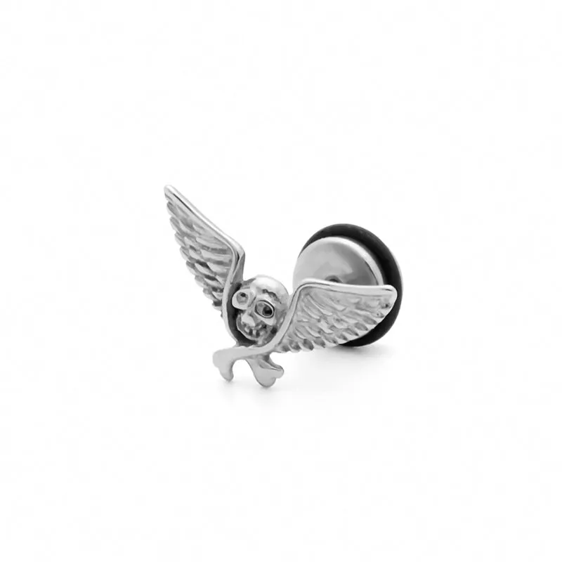 Stainless Steel Skull with Wings Fake Plug Earring - Silver