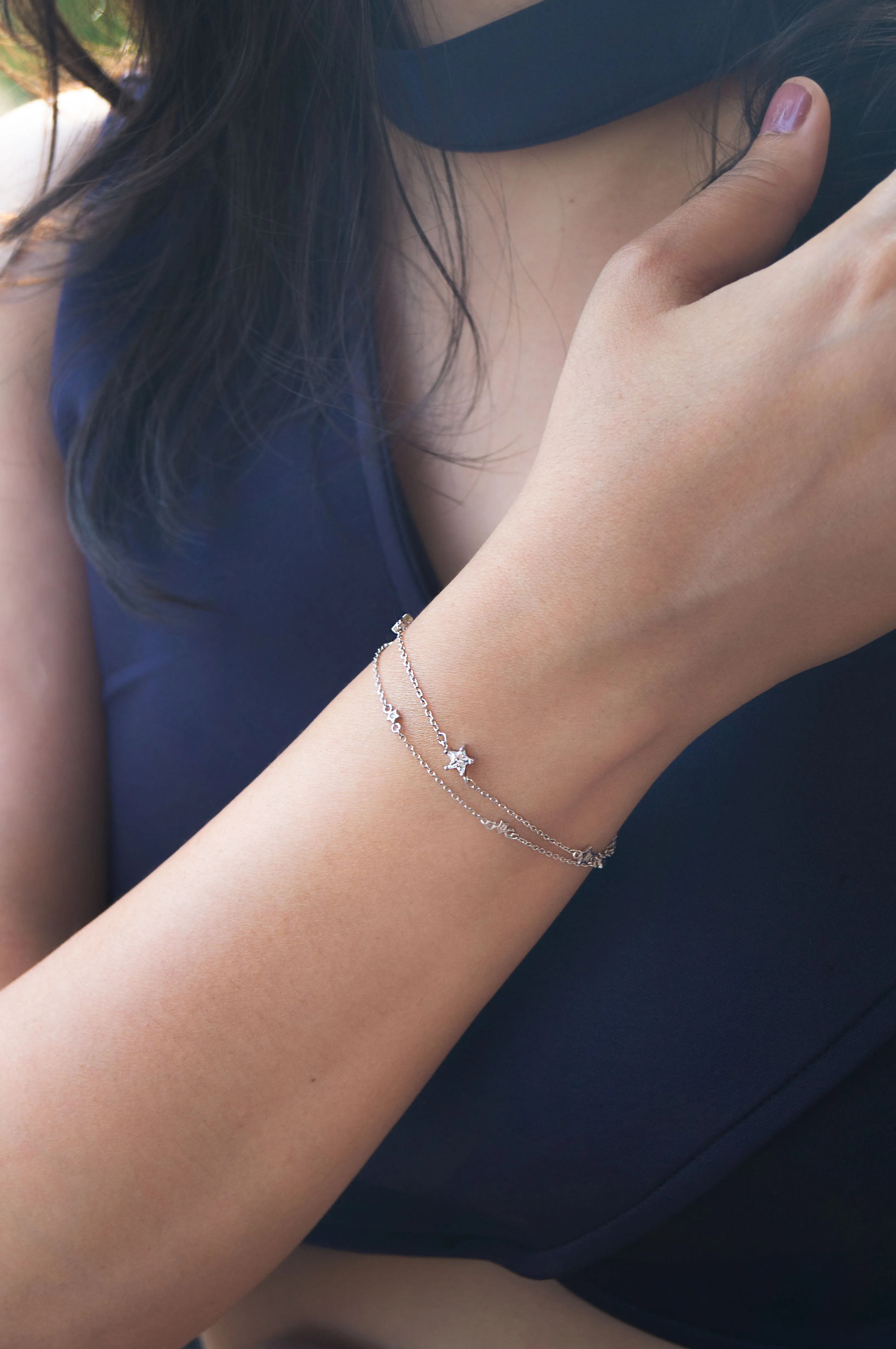 Starry Night Two Layer Sterling Silver Chain Bracelet