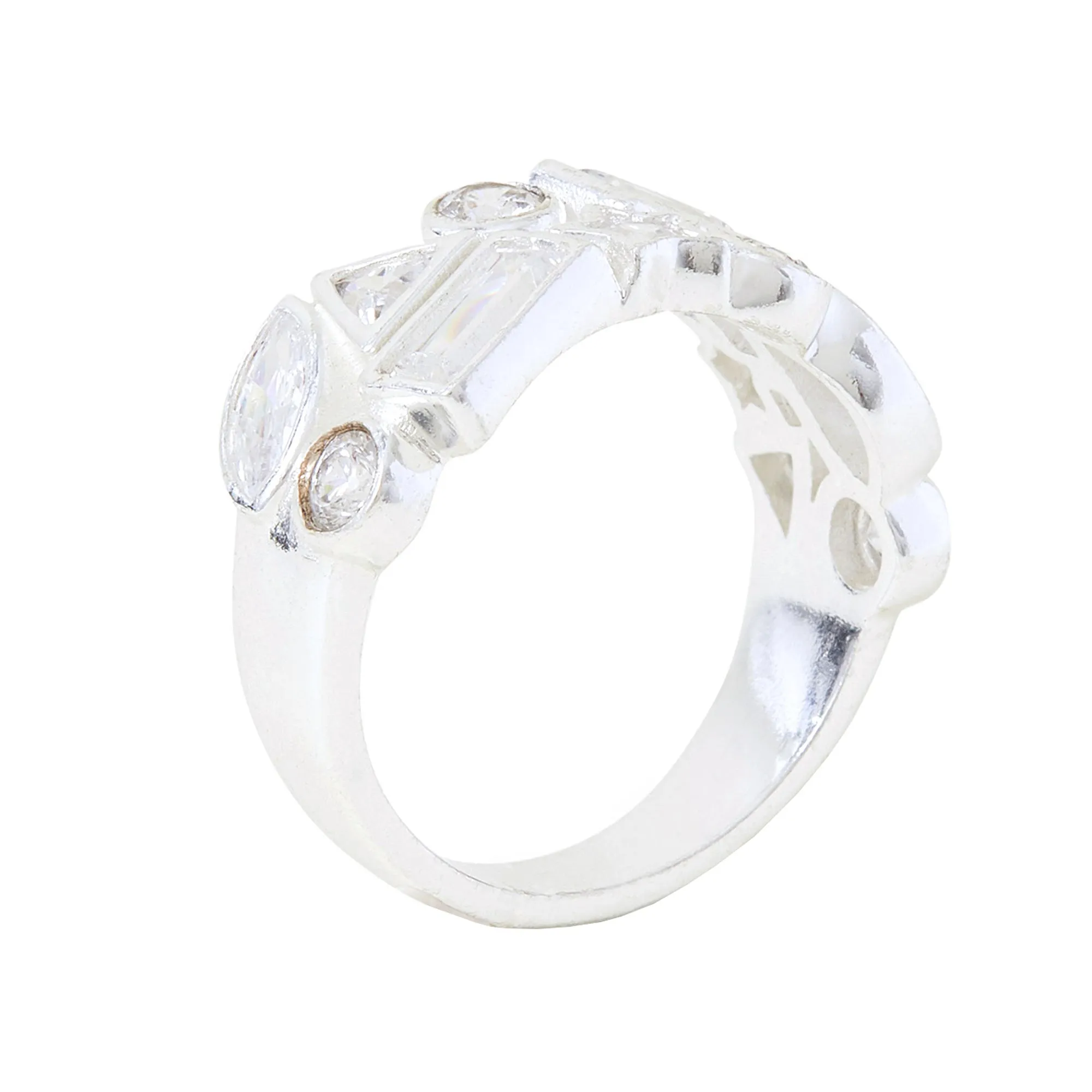 Sterling Silver Cluster Band Ring White-Small