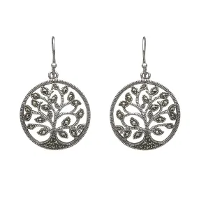 Sterling Silver Marcasite Tree of Life Earrings