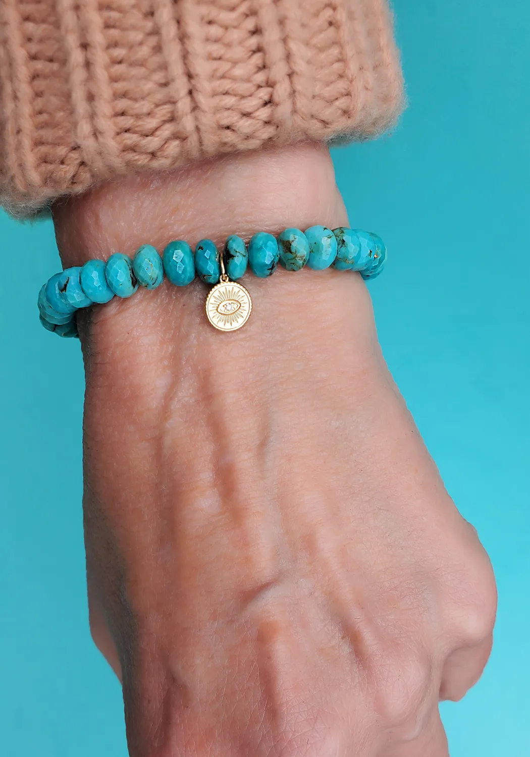 Sydney Evan Marquise Eye Coin Charm Turquoise Bead Bracelet