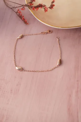 Tappered Station Beads Rose Gold Plated Sterling Silver Chain Bracelet