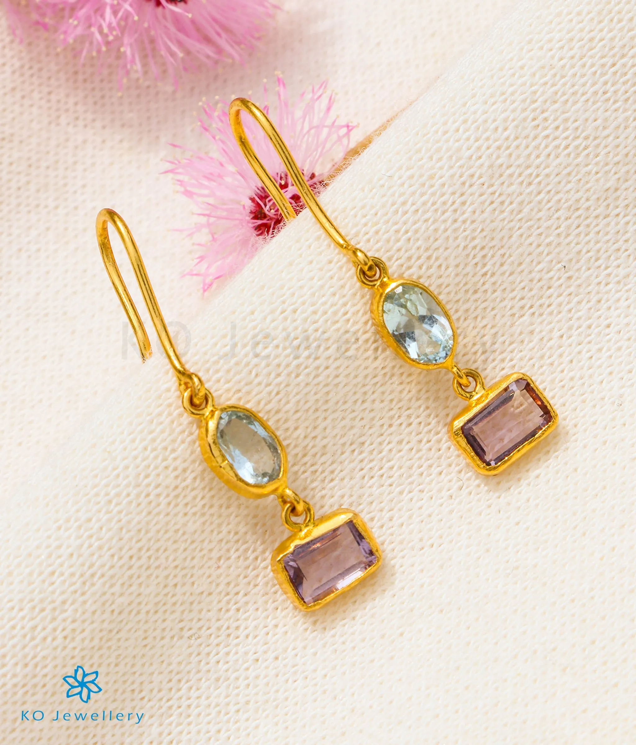 The Blue Topaz & Amethyst 22 KT Gold Earrings