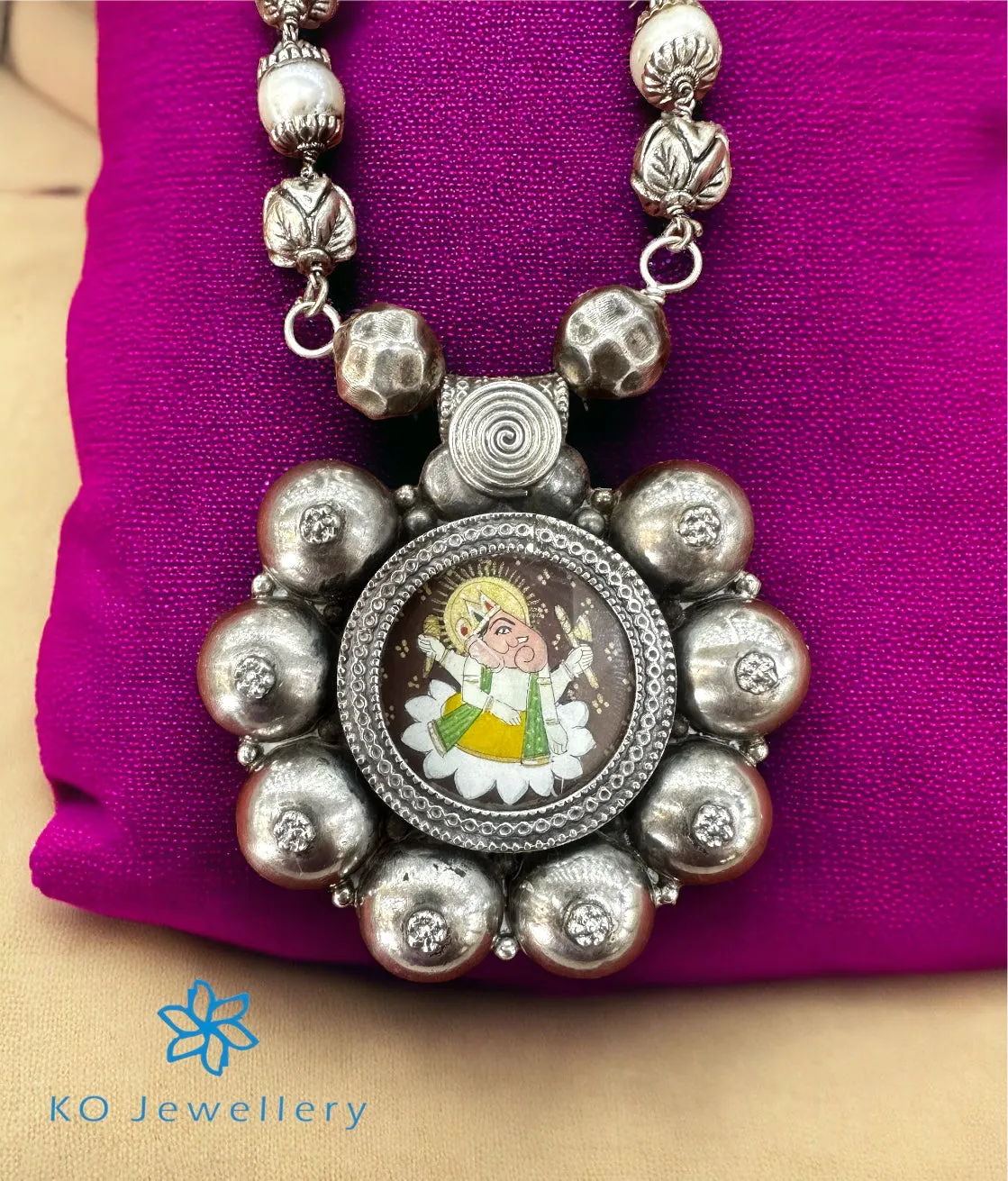 The Ganapati Silver Handpainted Necklace