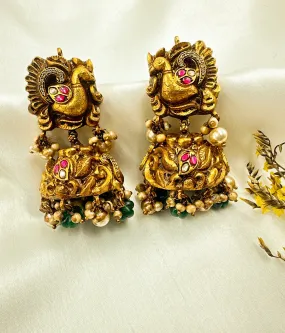 The Kamala Silver Peacock Jadau Jhumkas