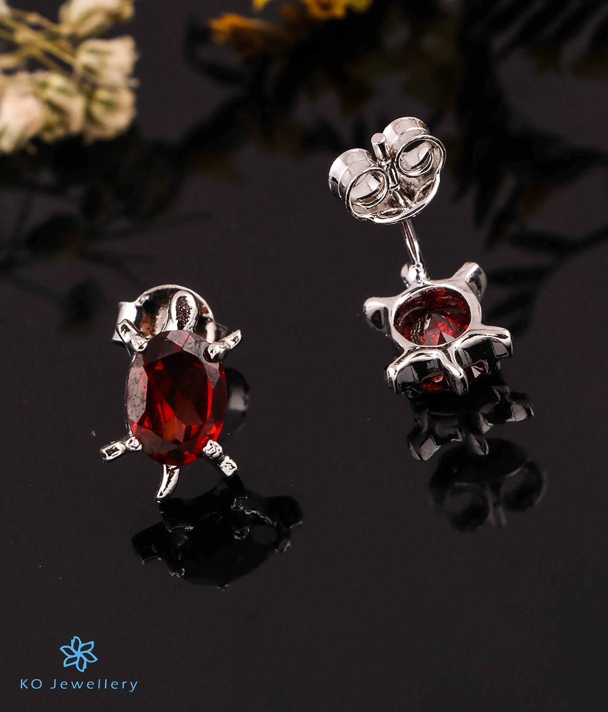 The Red Turtle Garnet Silver Earrings