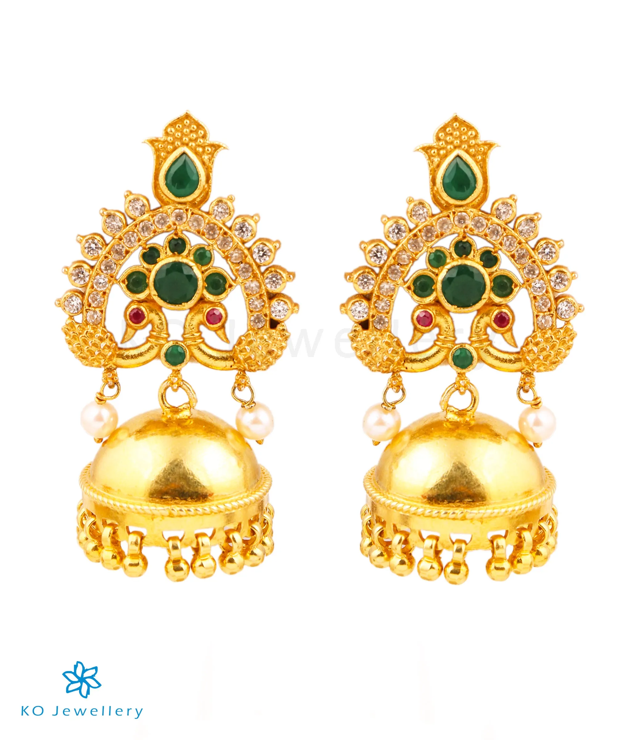 The Shubhi Silver Peacock Jhumkas (Green)