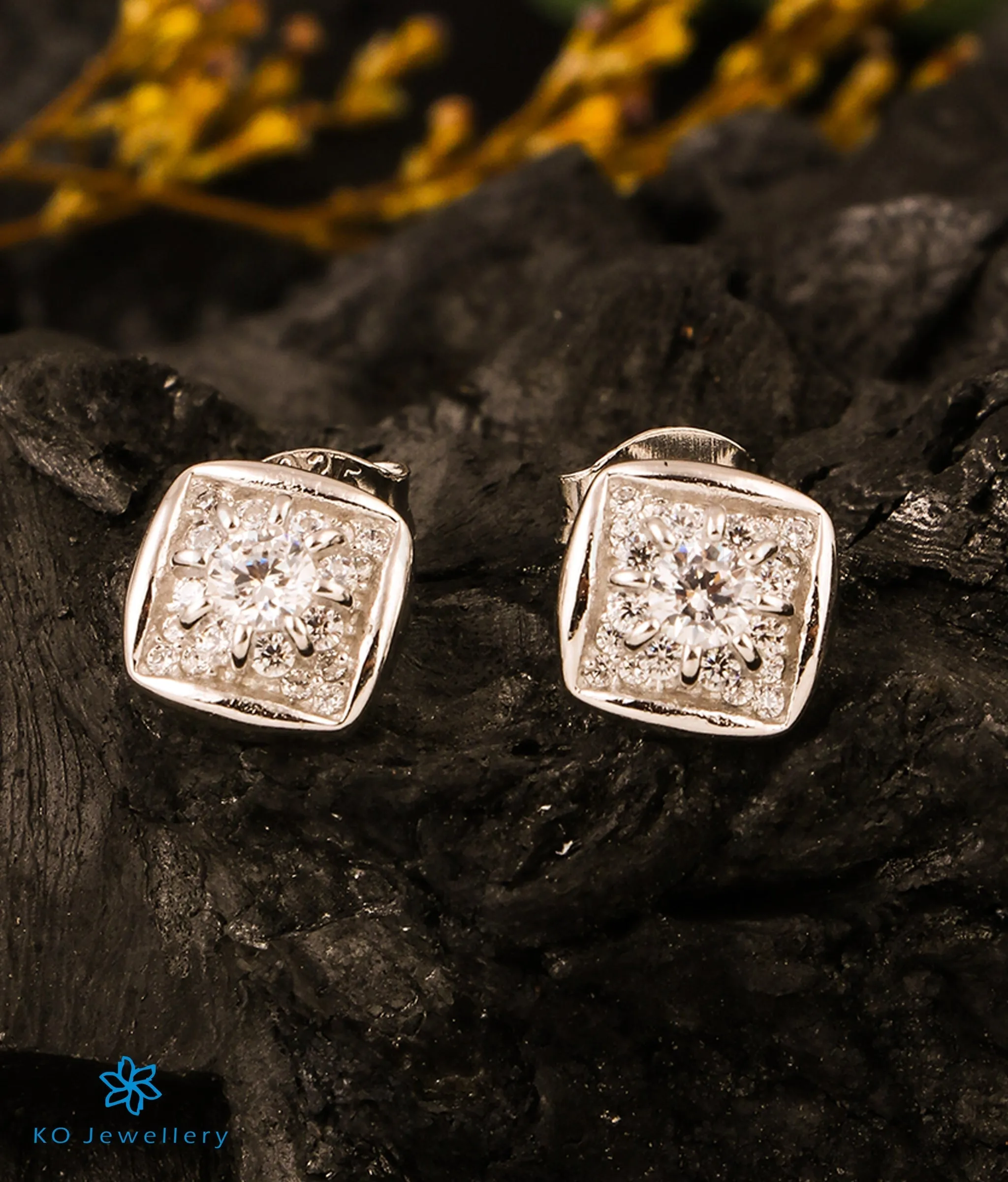 The Square Sparkle Silver Earrings