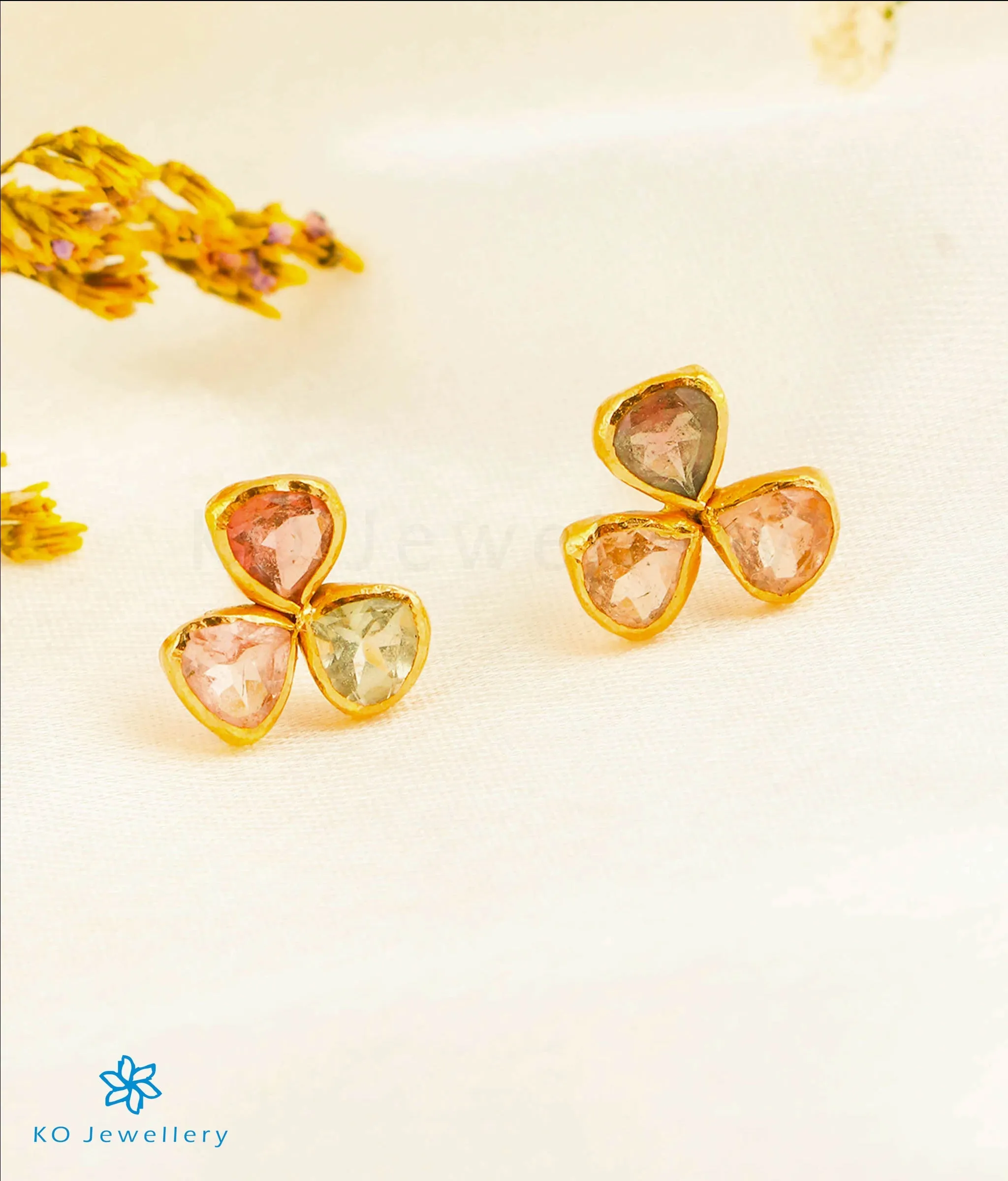 The Tourmaline Hearts Earrings in 22 KT Gold