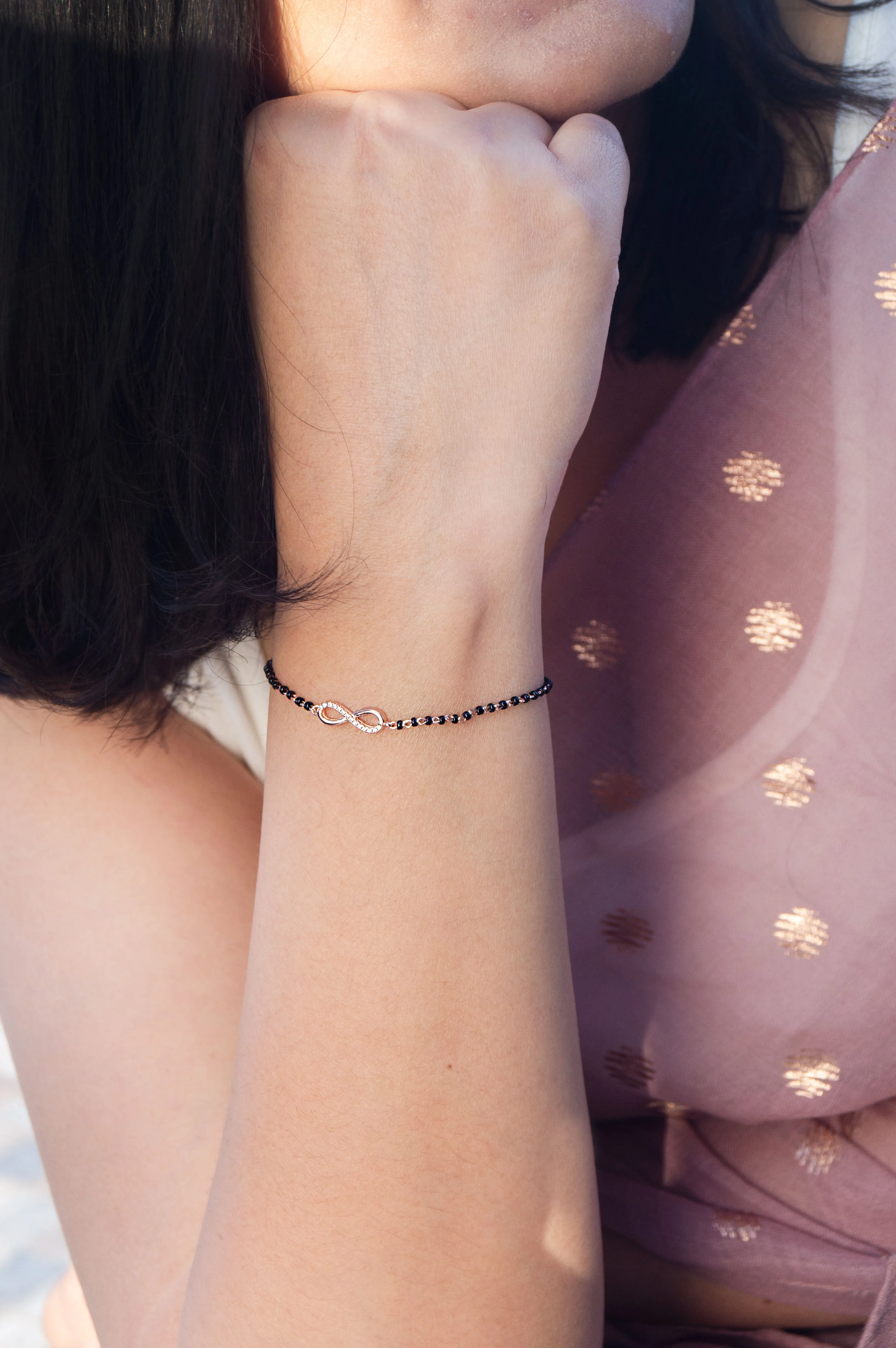 Together Till Infinity Rose Gold Plated Sterling Silver Mangalsutra Bracelet