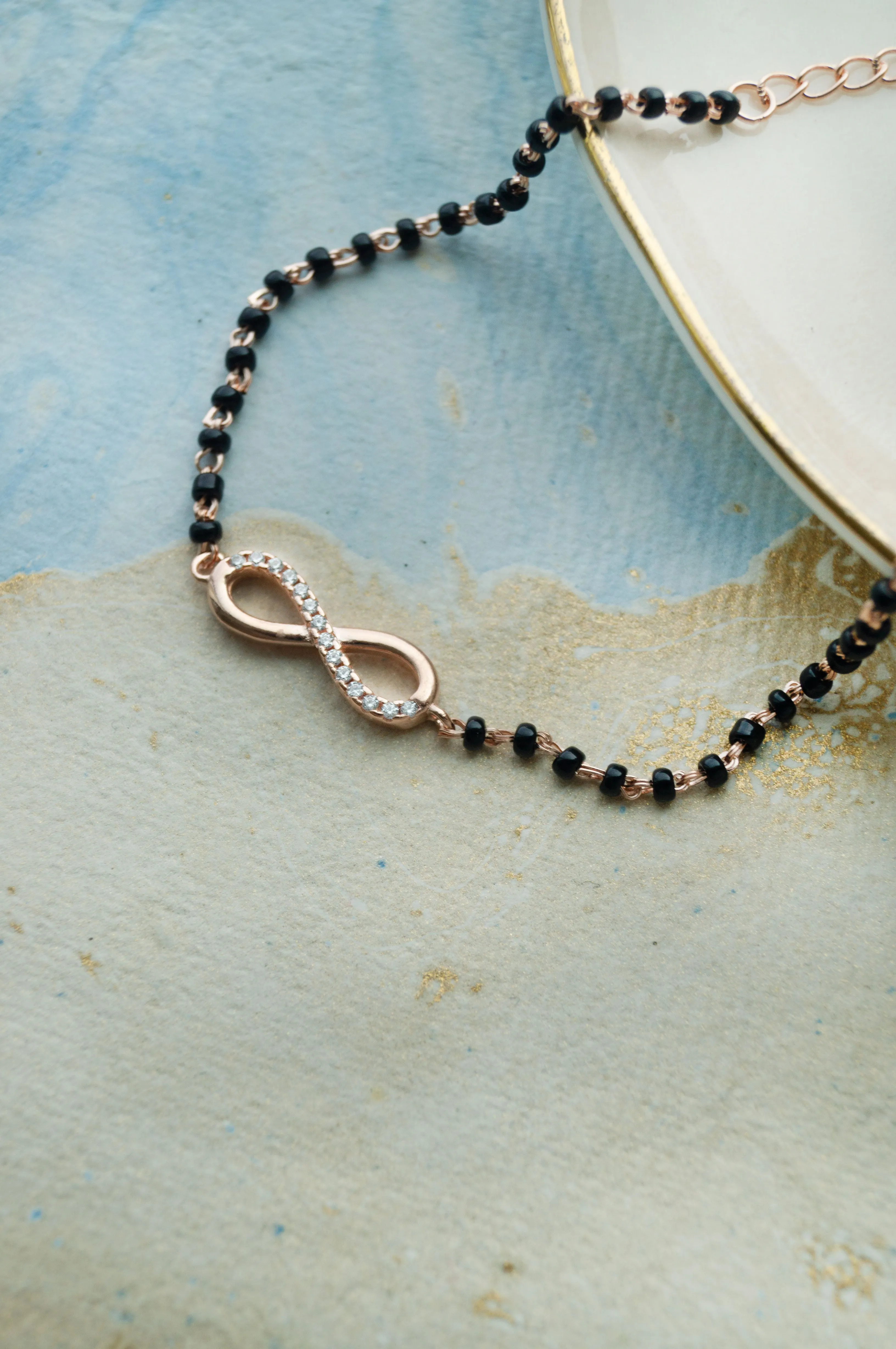 Together Till Infinity Rose Gold Plated Sterling Silver Mangalsutra Bracelet