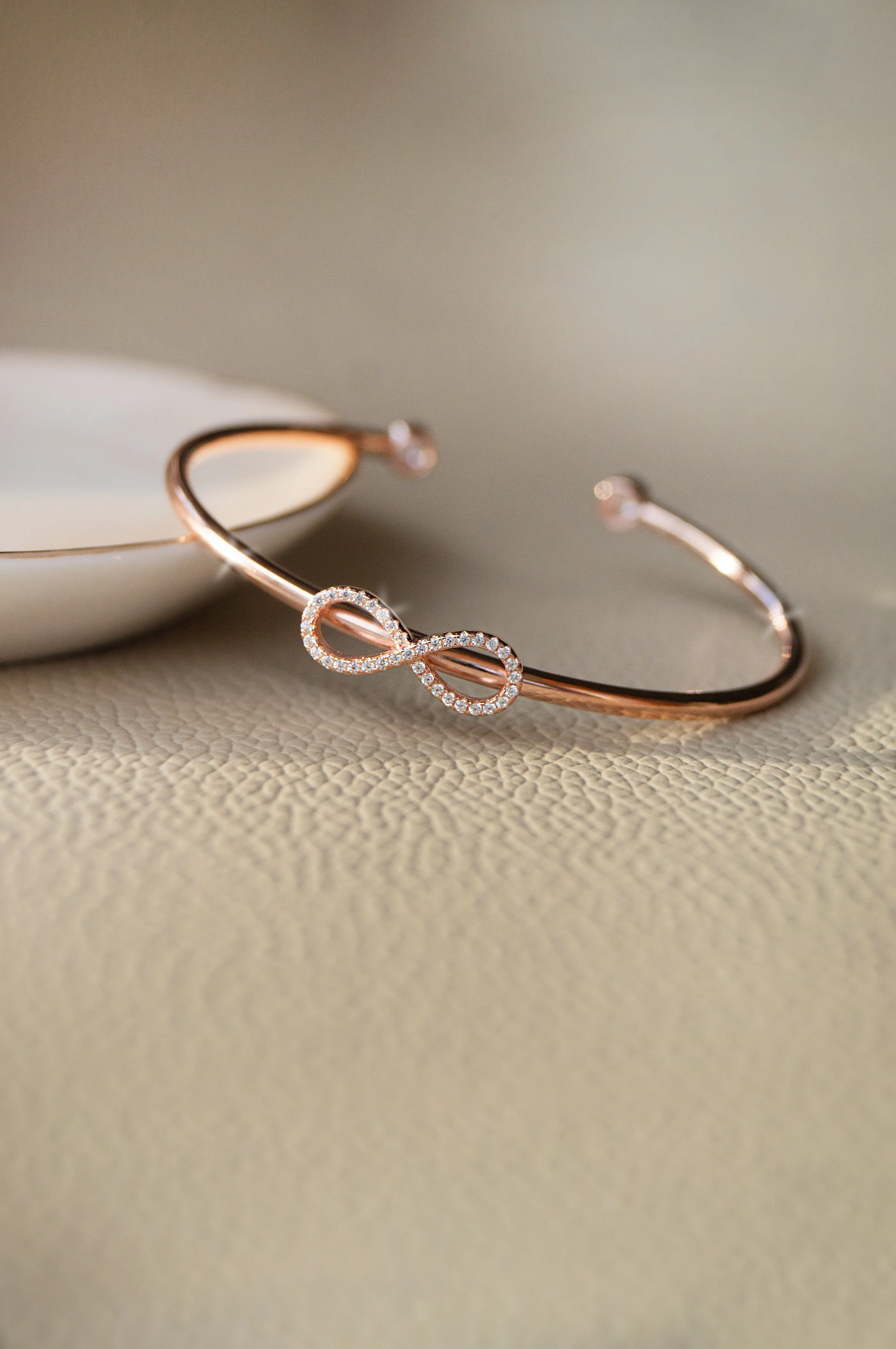 Trendy Infinity Rose Gold Plated Sterling Silver Adjustable Bracelet